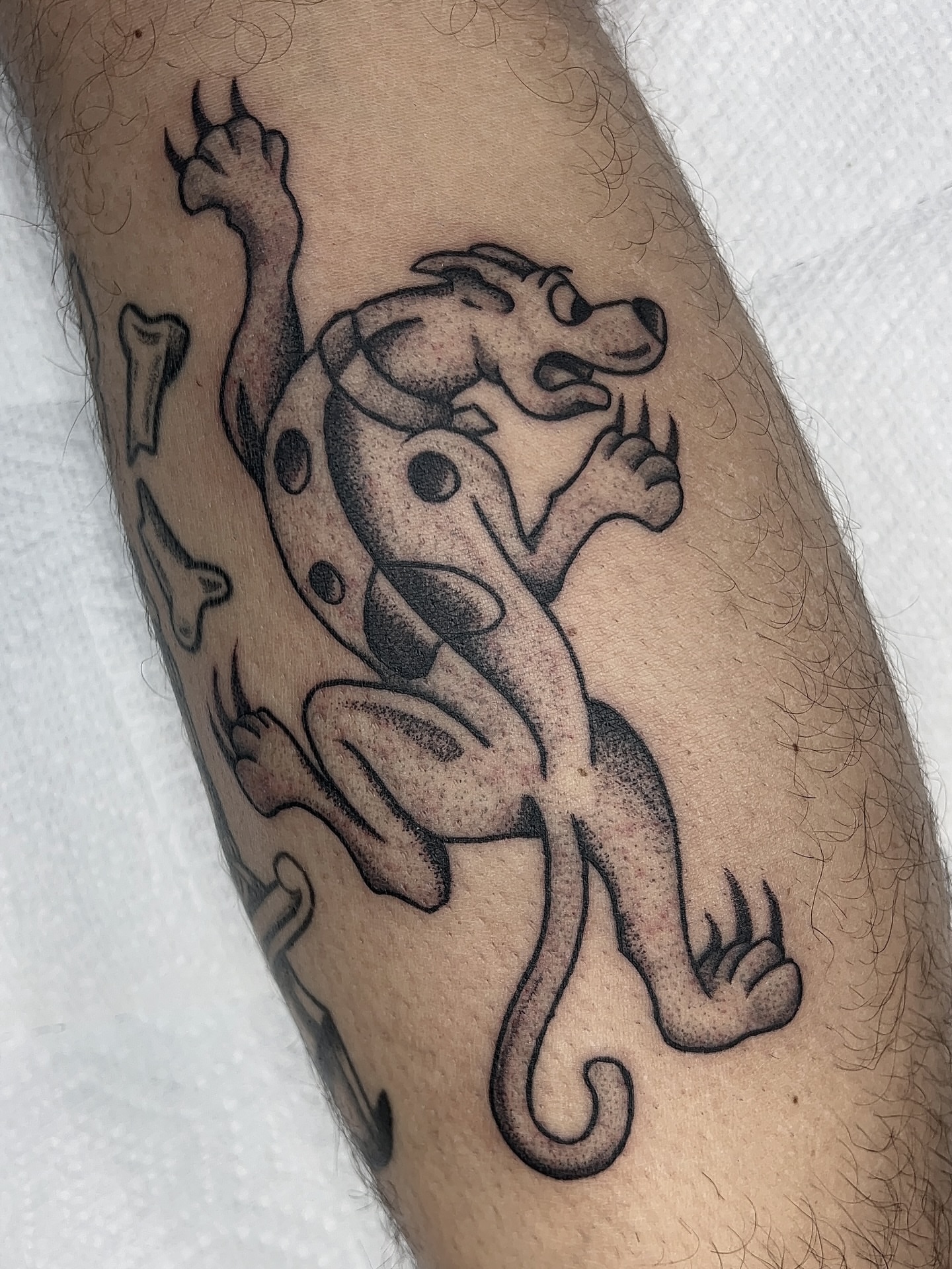 Dog dotwork tattoo on the forearm by 𝑴𝒂𝒚𝒂𖤐𝑫𝒆𝑽𝒊𝒏𝒆, Dayton, Ohio