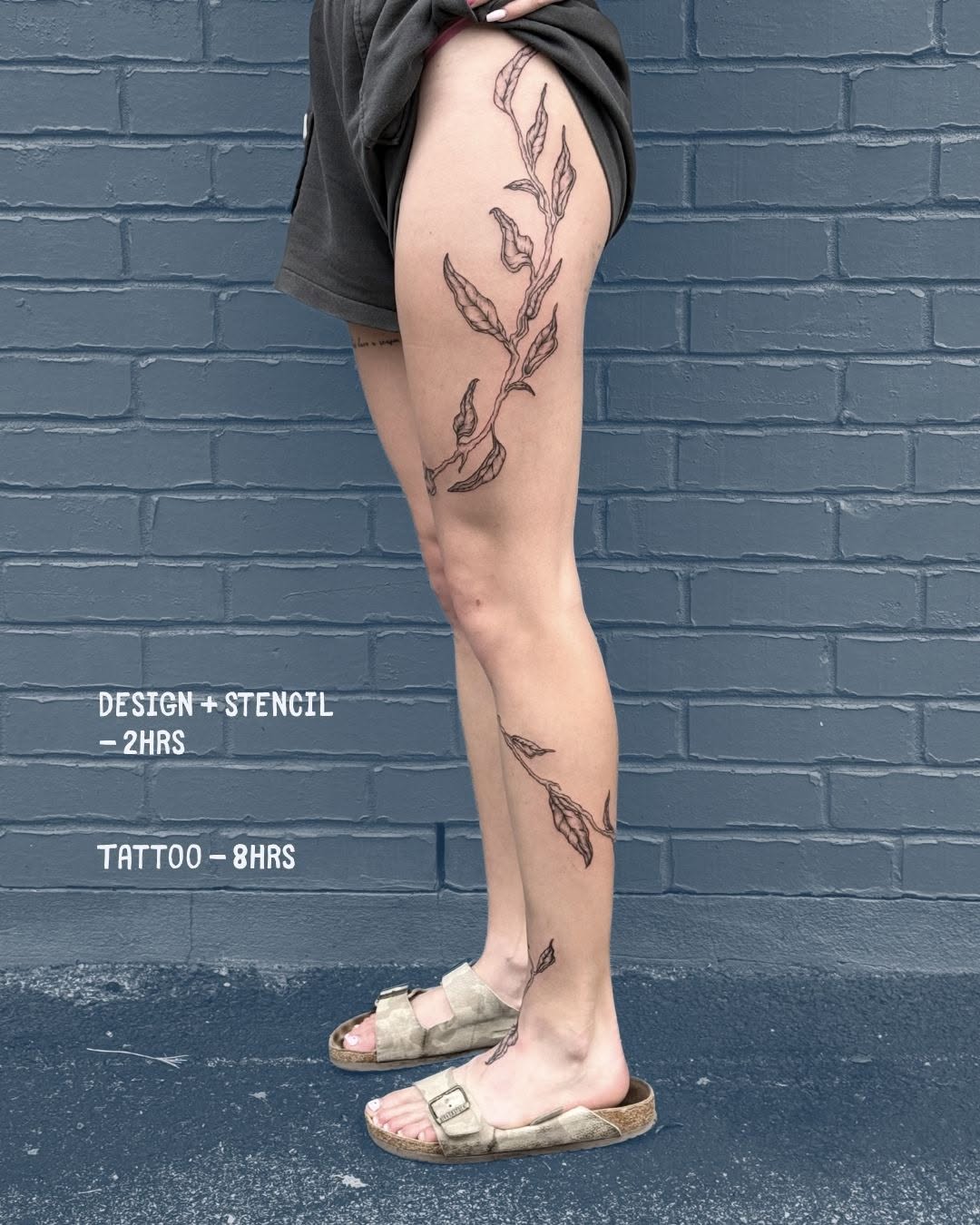 Branch with leaves cyber sigilism tattoo on the thigh by Bella - Austin Tattoo Artist ₓ˚. ୭