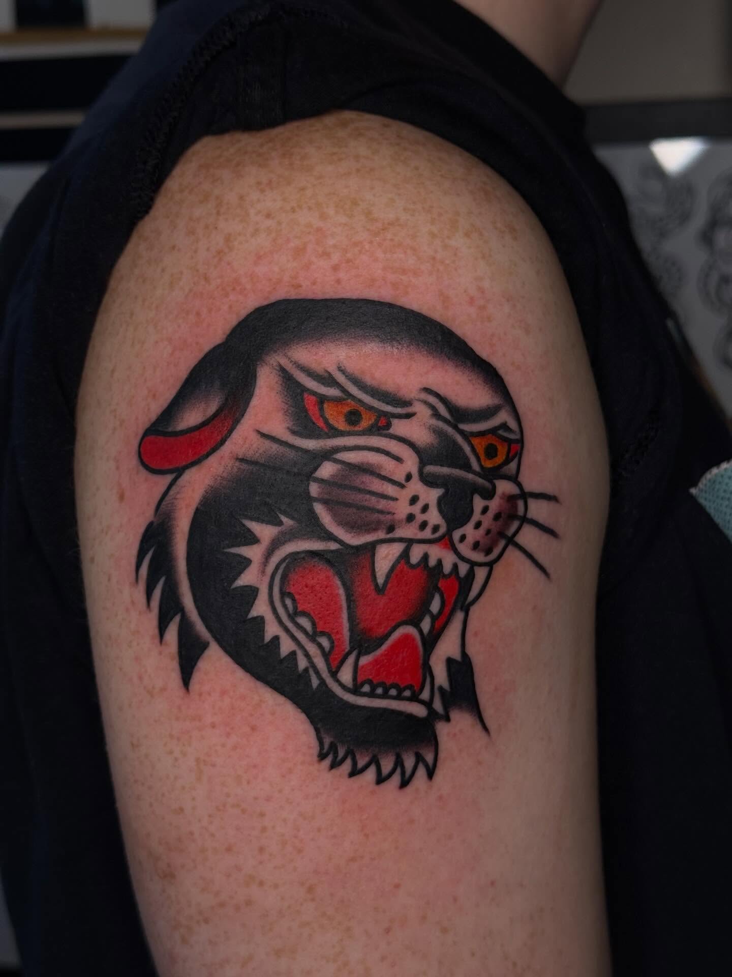 Panther American traditional tattoo on the shoulder by Clayton - TRADITIONAL TATTOOS