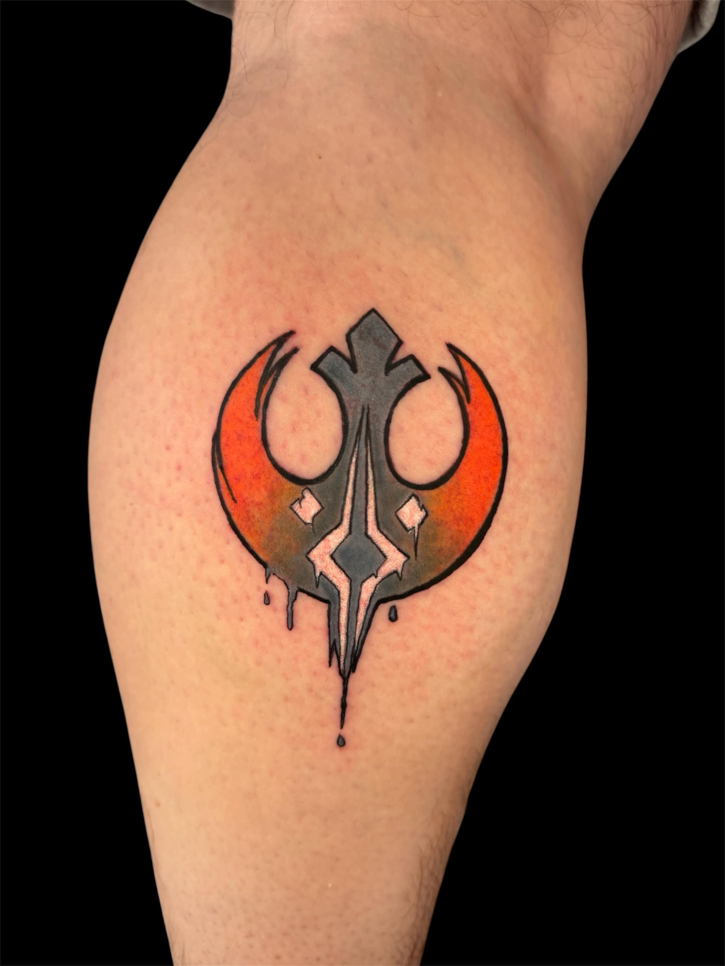 Rebel alliance symbol watercolor tattoo on the thigh by Paula.p.tattoos