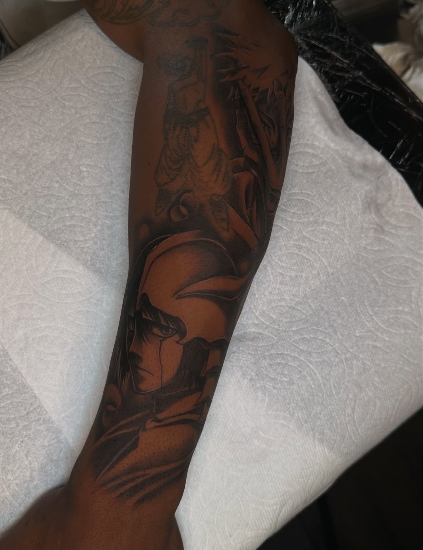 Samurai warrior realism tattoo on the forearm by Mando