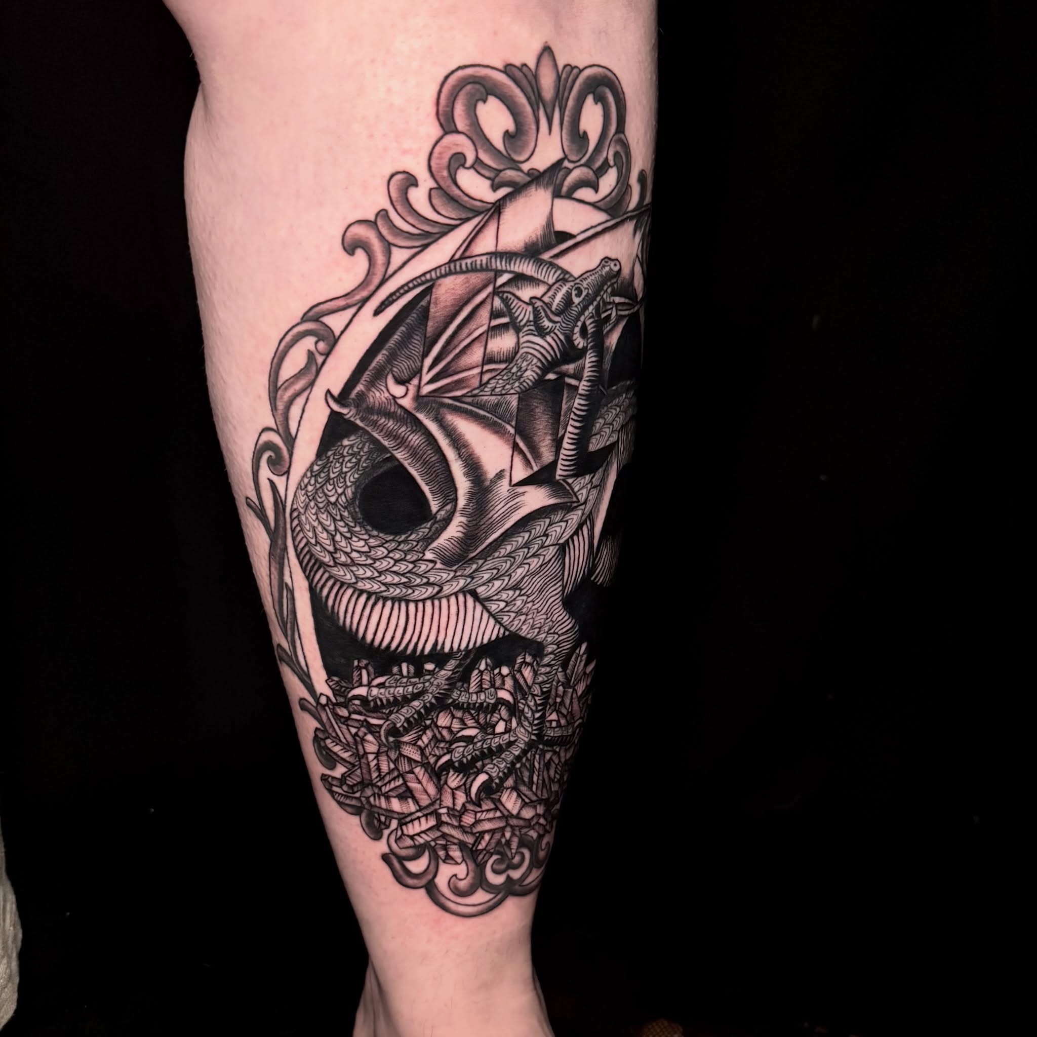 Tattoo by @amberbananafish — black_and_grey, realism