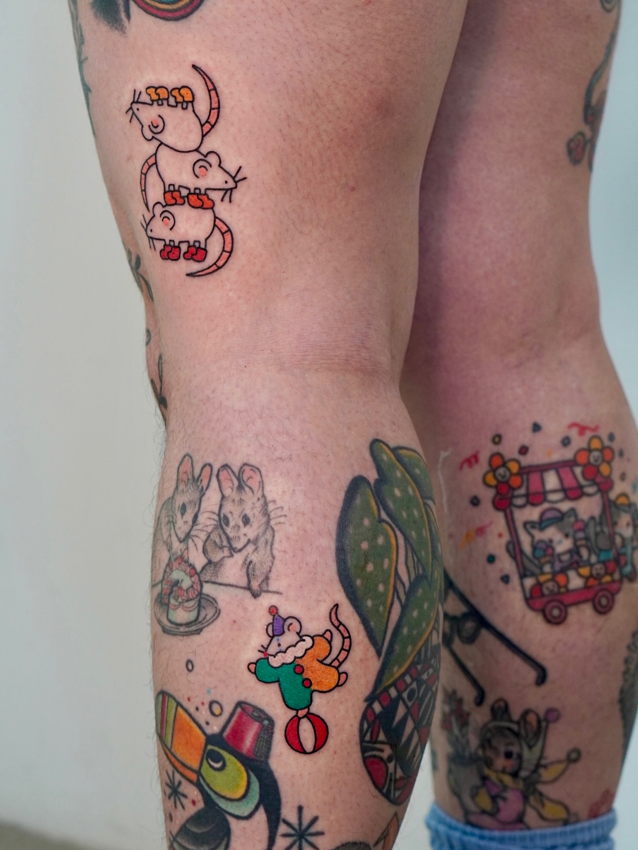 Mice and circus new school tattoo on the forearm by XINAMON 🔥 시나몬