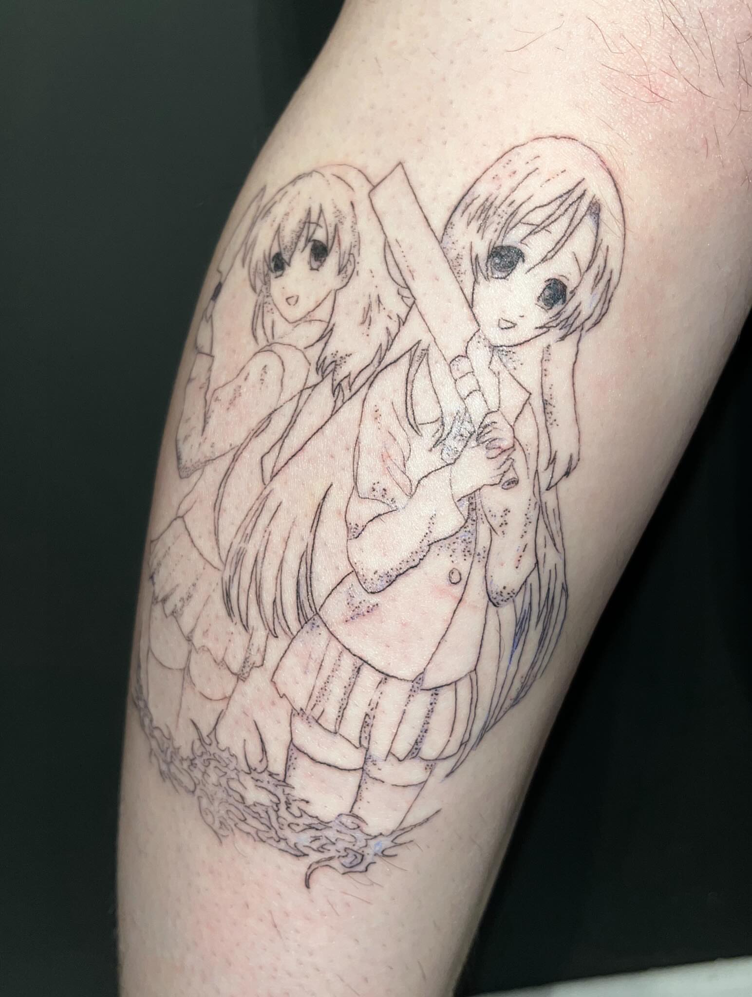 Tattoo by @tattoomortis — anime, dotwork