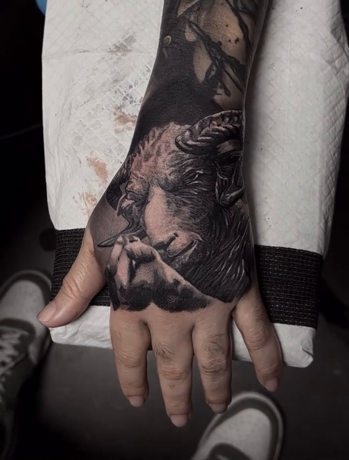 Tattoo by @travischick_art — dark_realism, black_and_grey