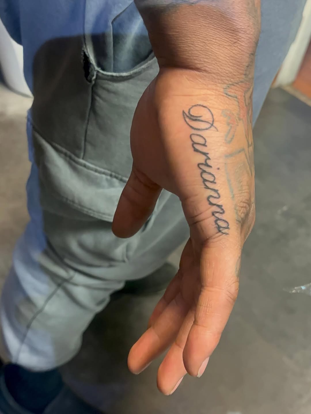 Name tattoo lettering tattoo on the hand by TP