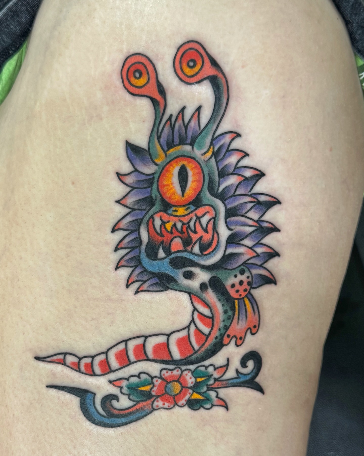 Serpent American traditional tattoo on the thigh by Joe tatum ~Tattoo~