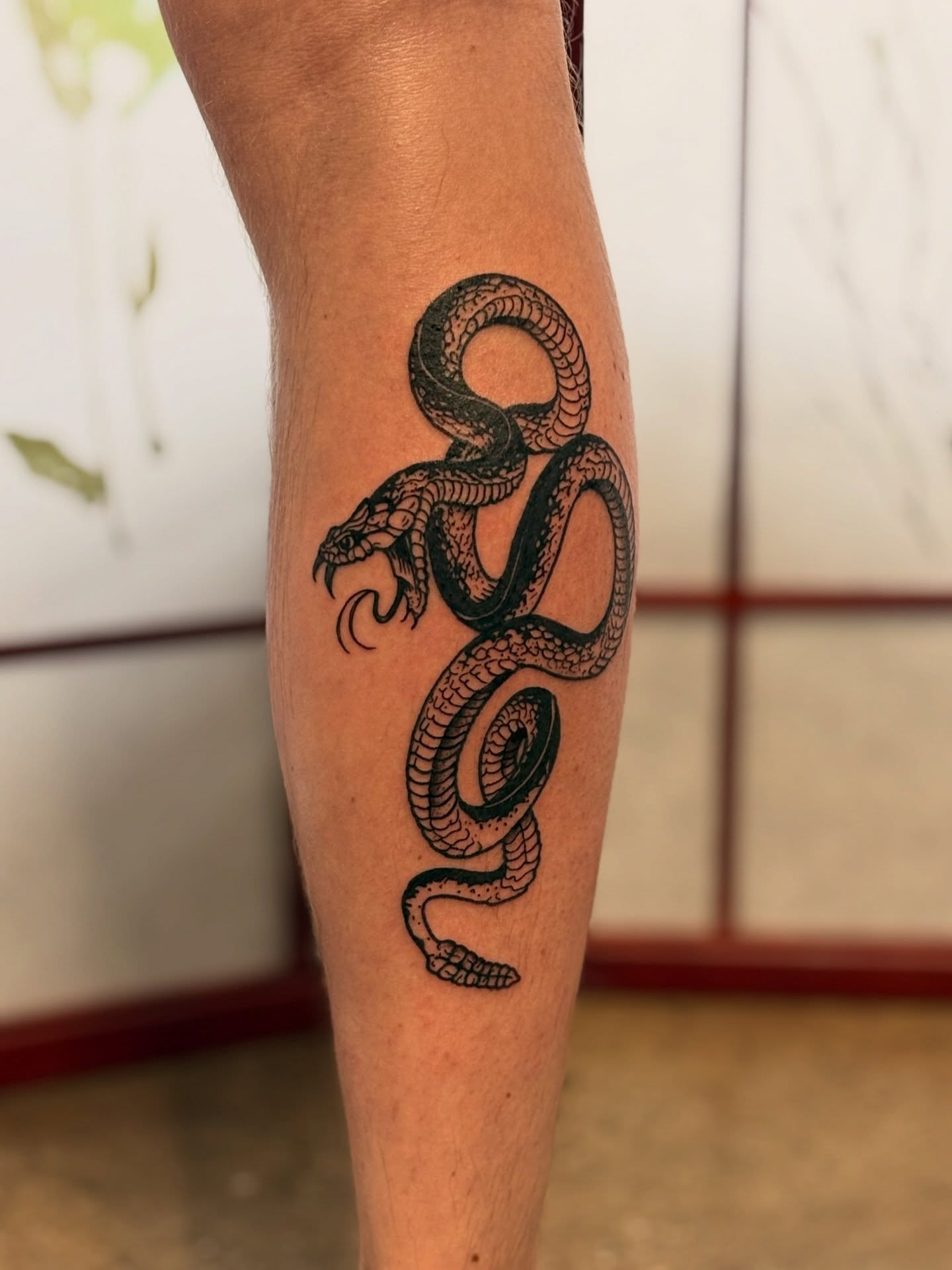 Snake American traditional tattoo on the forearm by CJ