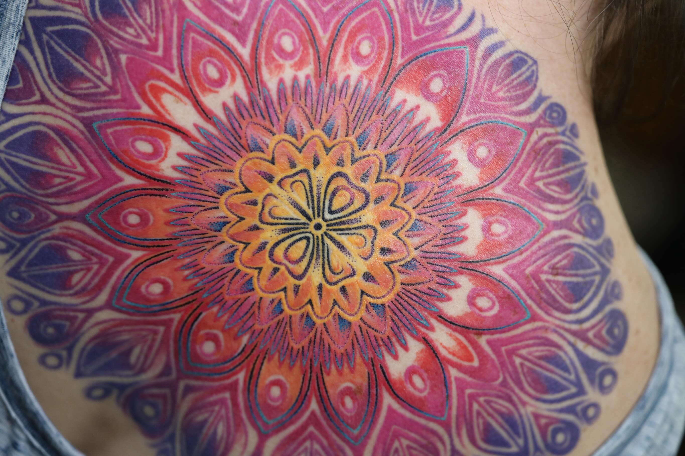 Mandala geometric tattoo on the torso by LiteBriteTattoo, Salt Lake City, Utah