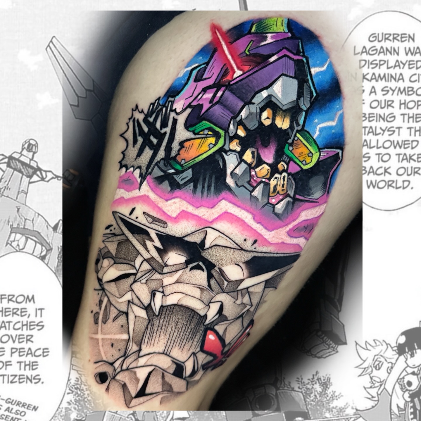 Gurren Lagann anime tattoo on the forearm by Z, Greenville, South Carolina