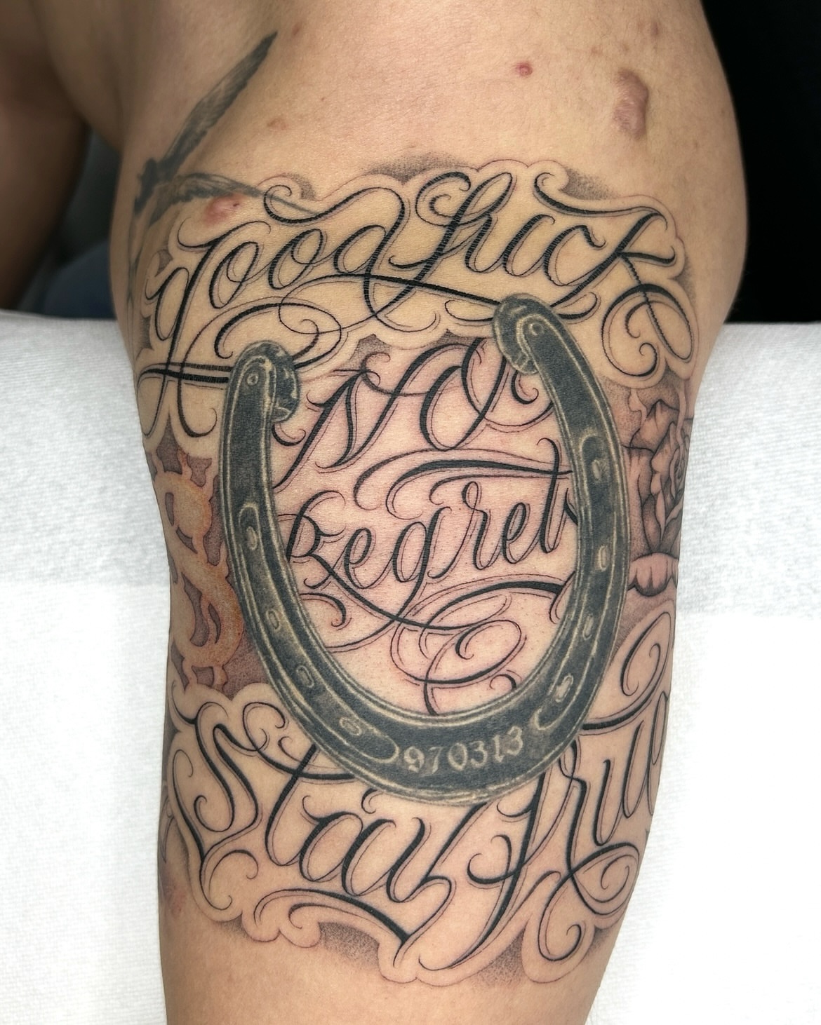 Tattoo by @joon_letters — black_and_grey, lettering_script