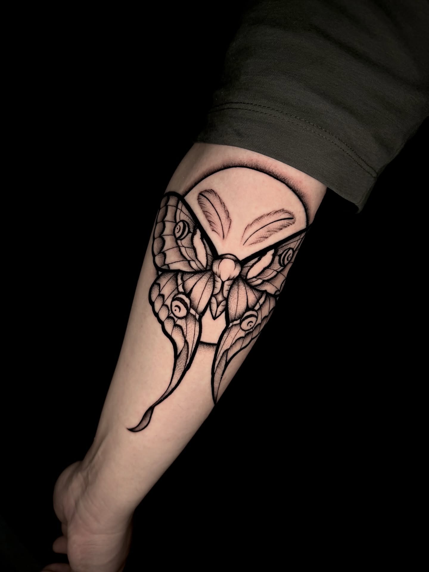 Butterfly black and grey tattoo on the forearm by πΊπππππ βΎ π»πππππ π¨πππππ