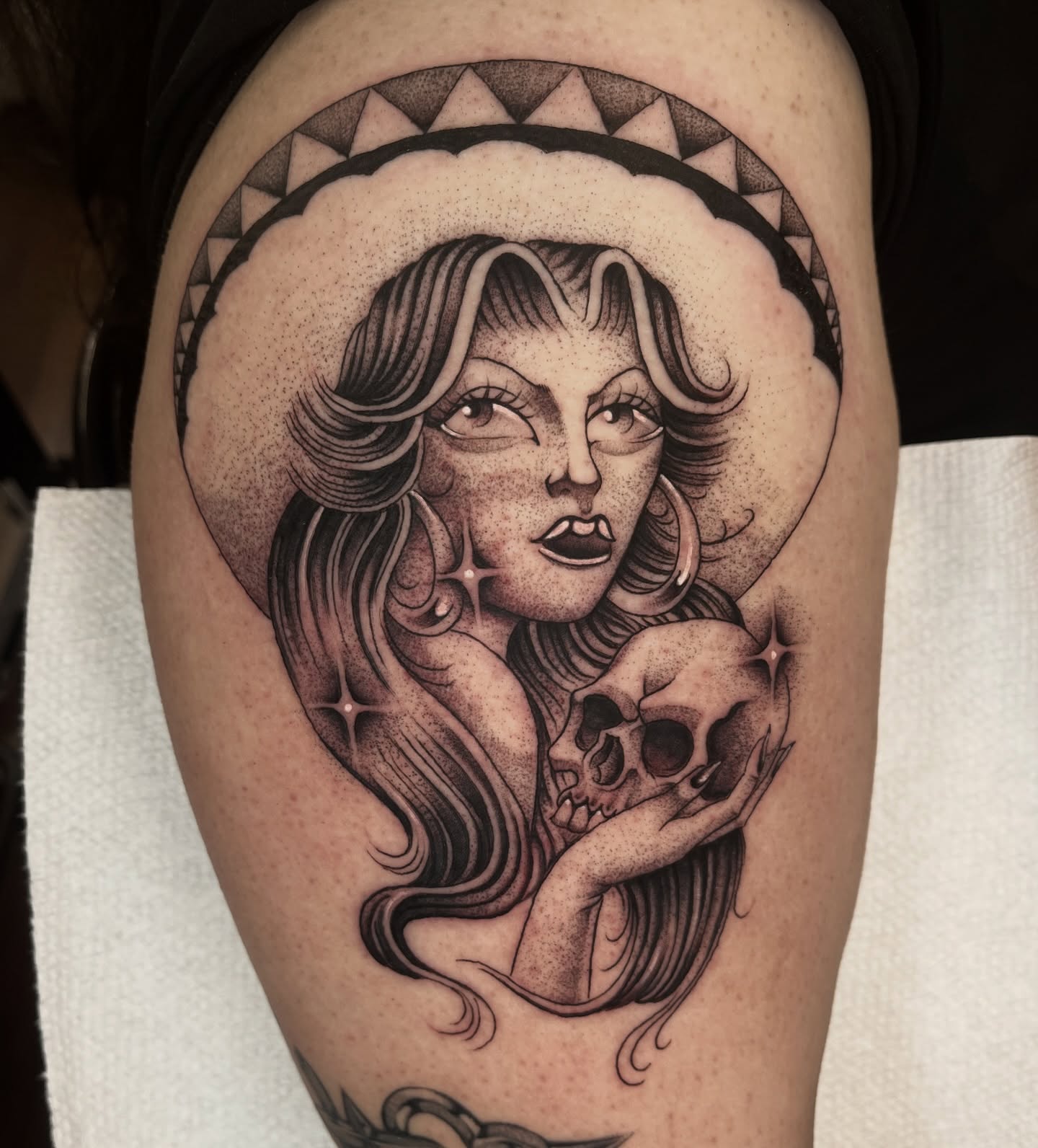 Tattoo by @jesus_pieces_ — dotwork, black_and_grey