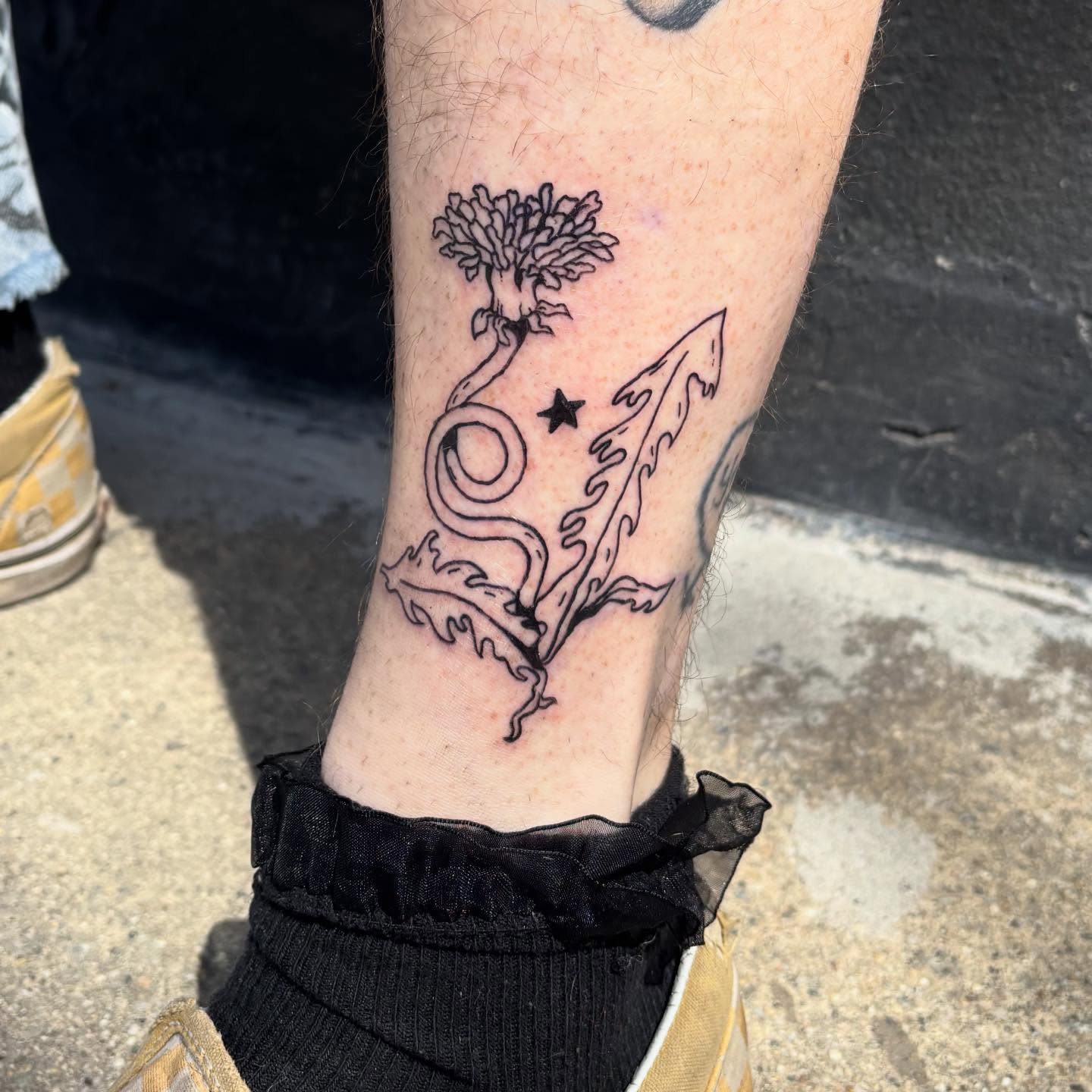 Tree with star black and grey tattoo on the forearm by Hiro Robinson
