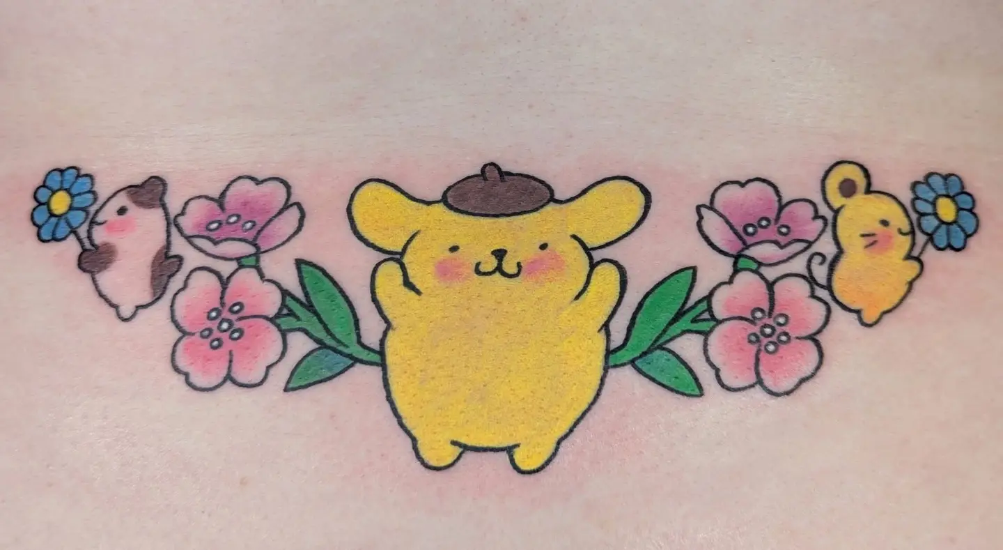 Pikachu with flowers dotwork tattoo on the forearm by Harley Fulghum