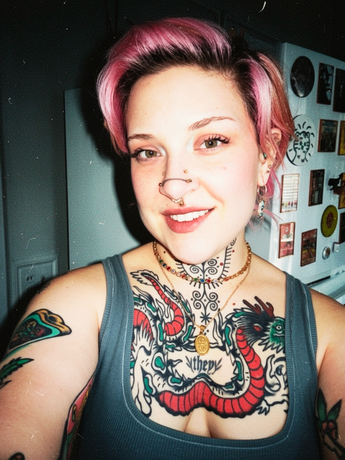 Dragon American traditional tattoo on the chest by Sophie McTear