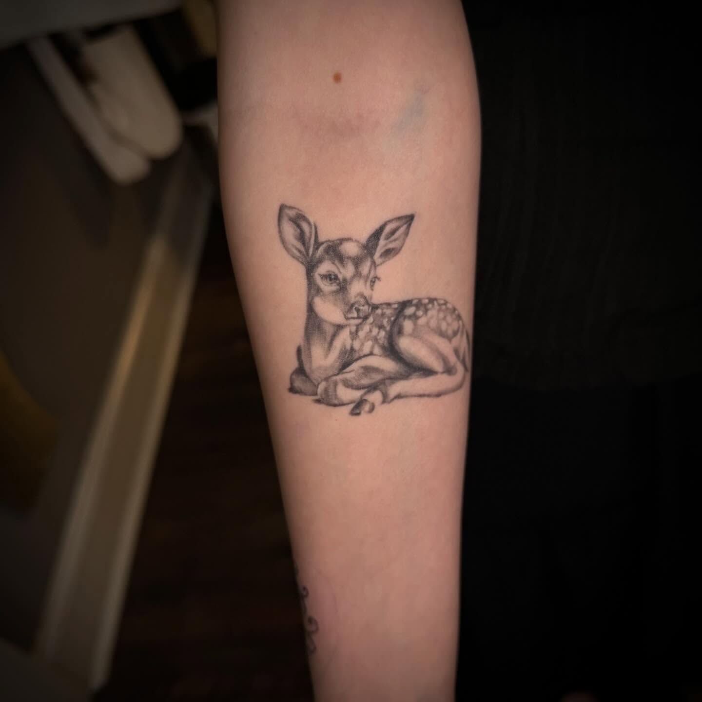 Deer black and grey tattoo on the forearm by π©Έβ βοΈ ππππ βοΈ βπ©Έ