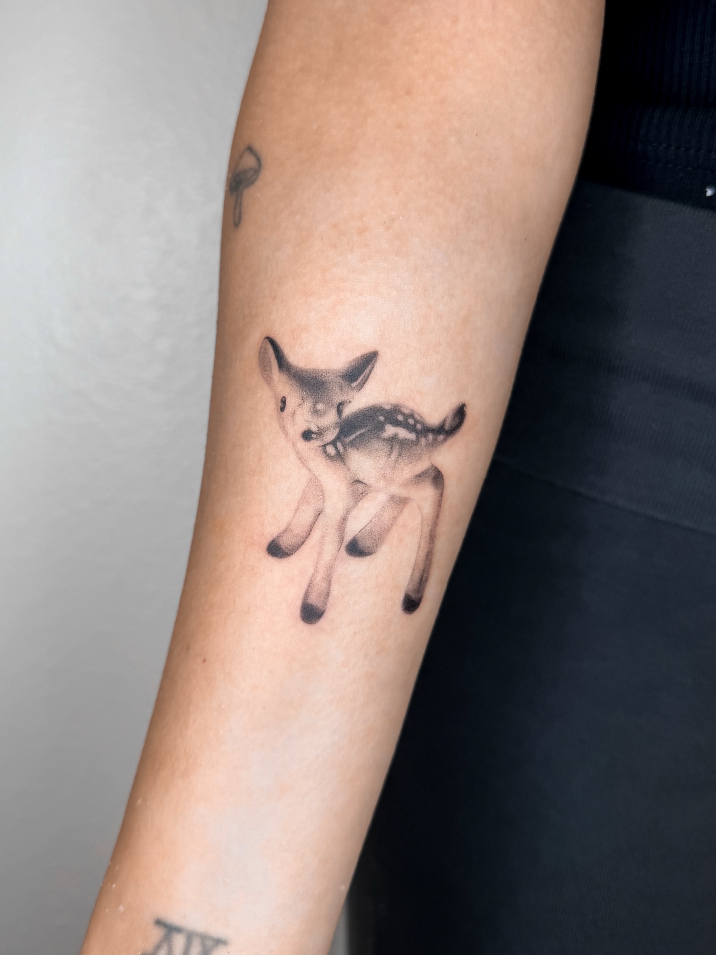 Deer realism tattoo on the forearm by Rylee