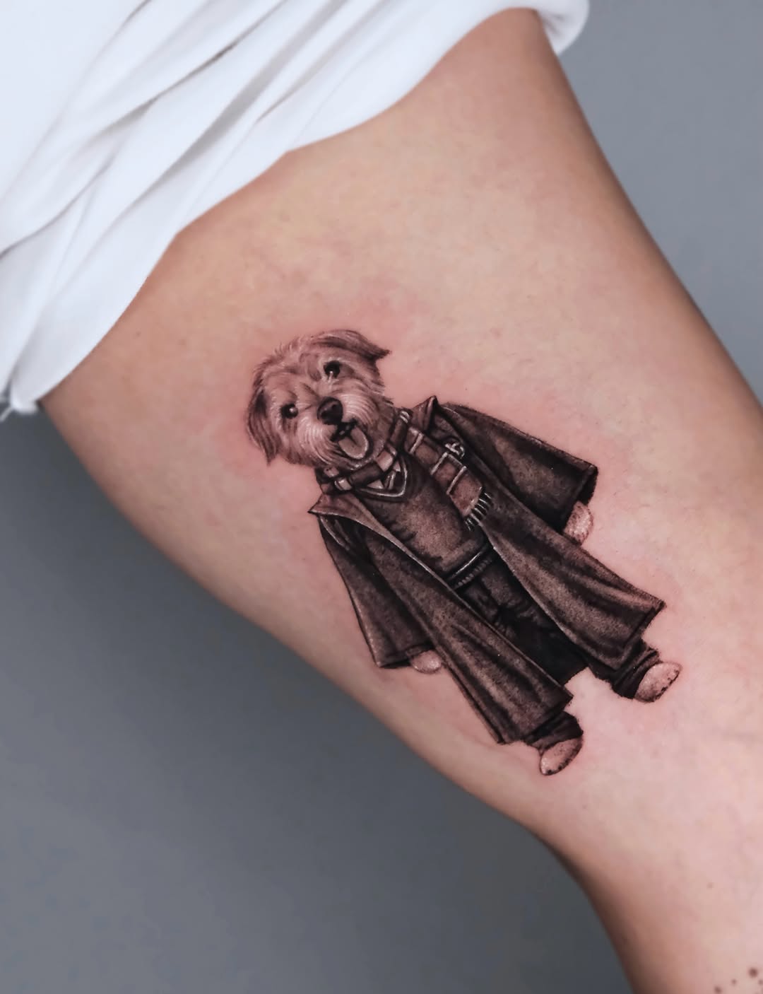 Dog in wizard robe realism tattoo on the forearm by Da-An ･ﾟ✧ 다 안 𓇬˖