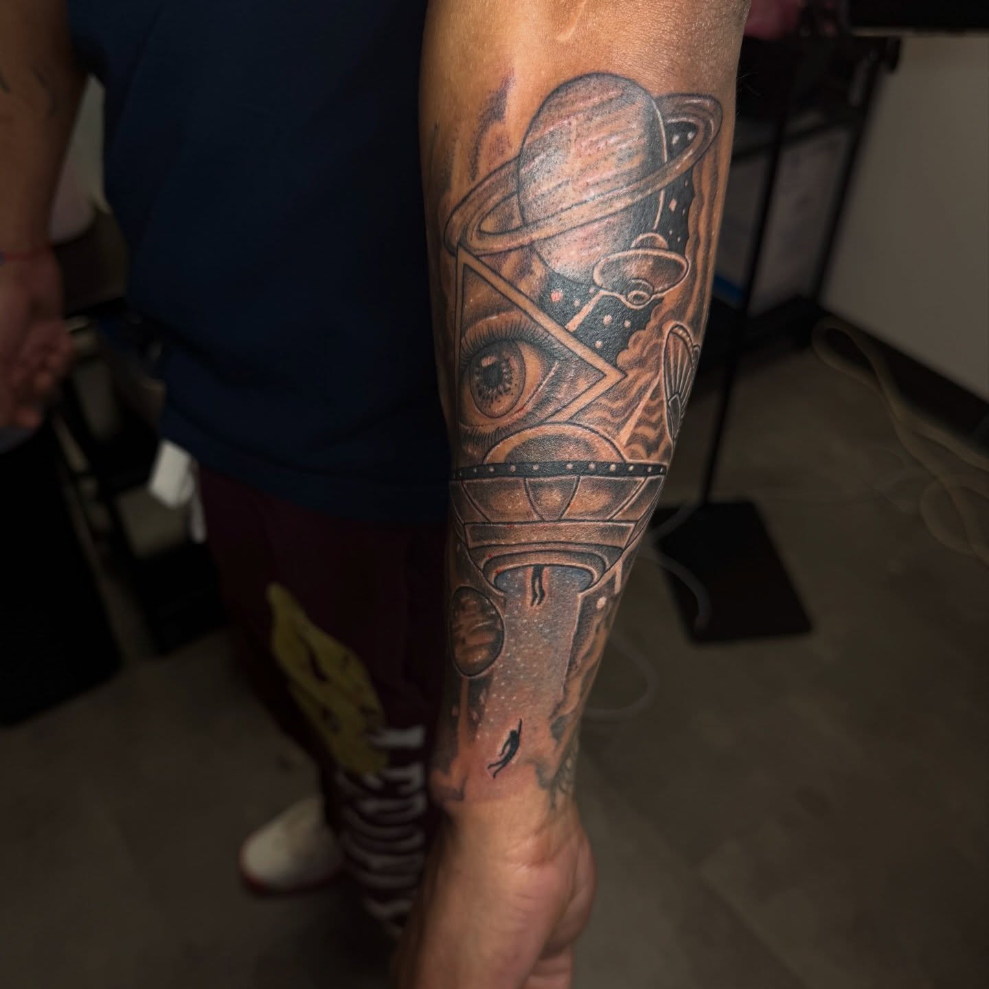 Tattoo by @unhurtt.tats — surrealism, geometric