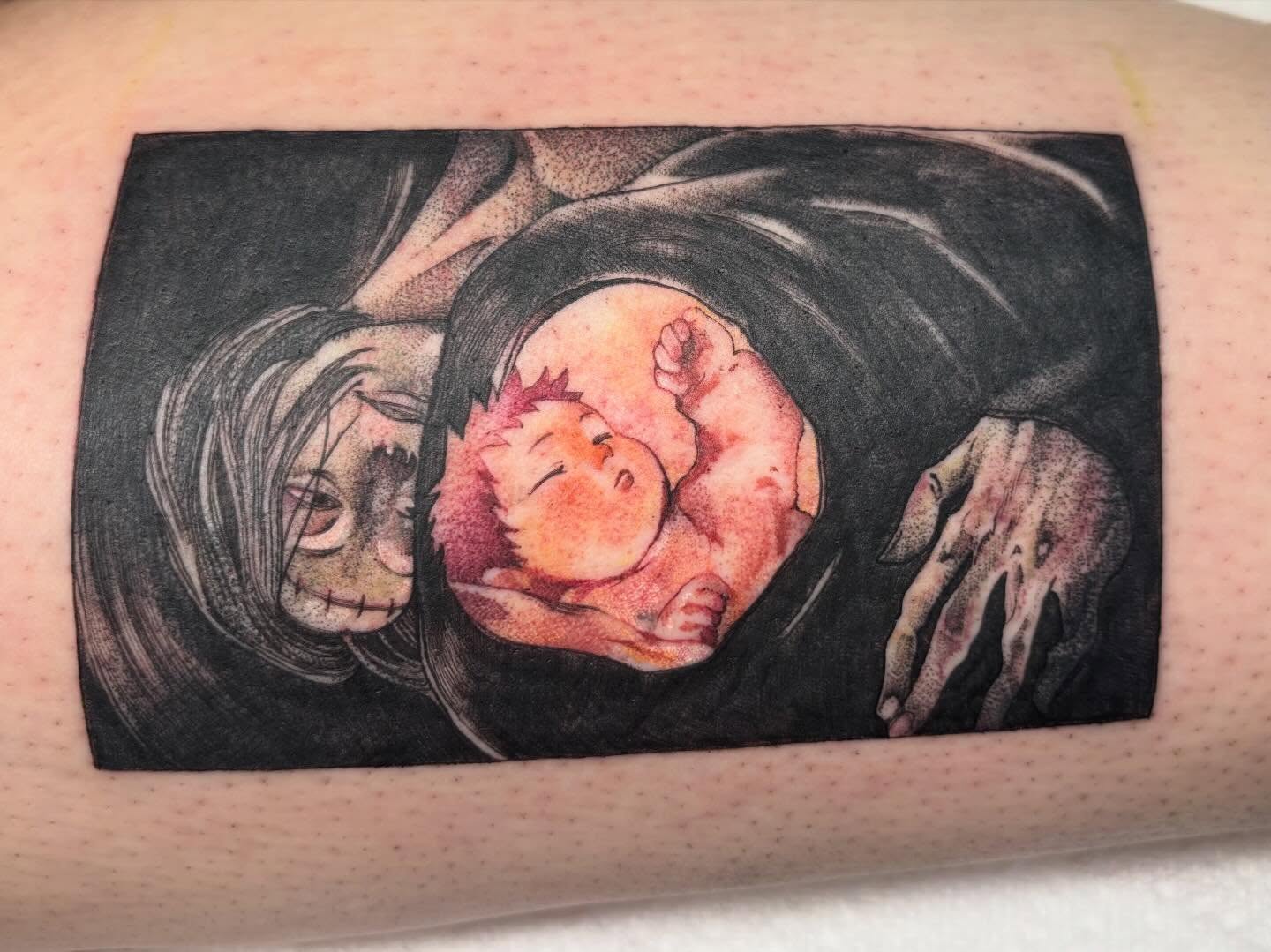 Mother and child realism tattoo on the forearm by joely