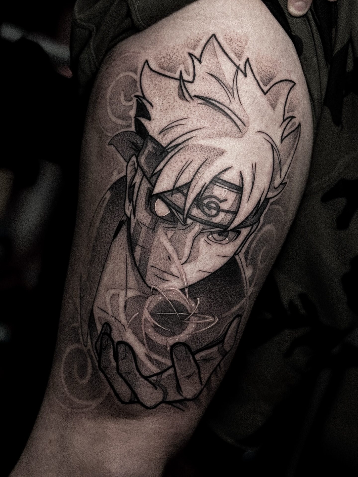 Anime character anime tattoo on the forearm by Dane Bezeau