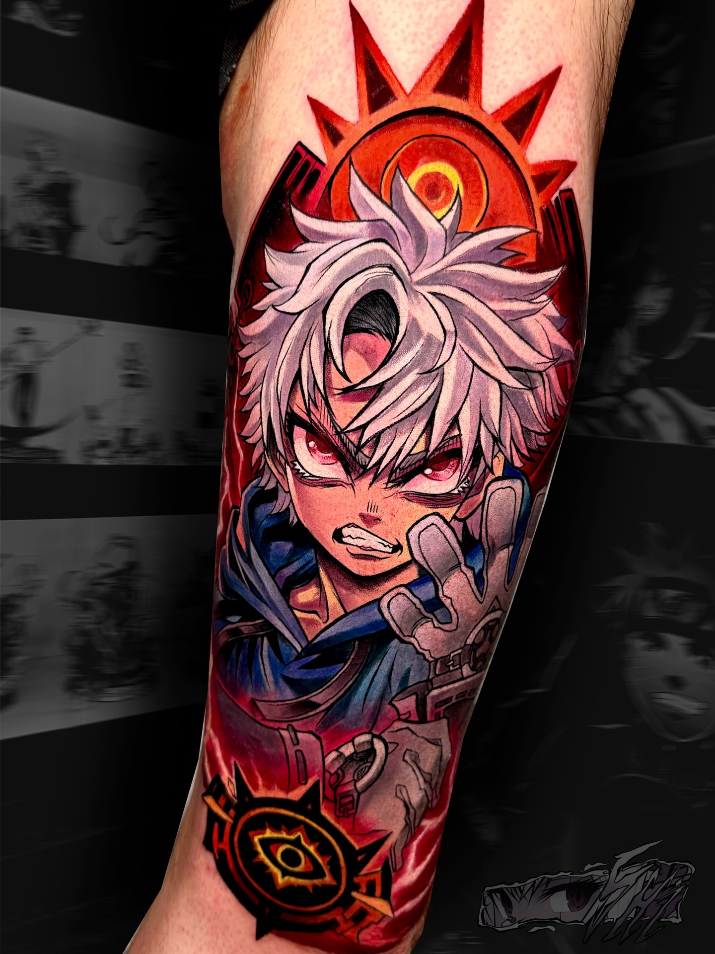 Anime character anime tattoo on the forearm by Iván Pelegrín Medina
