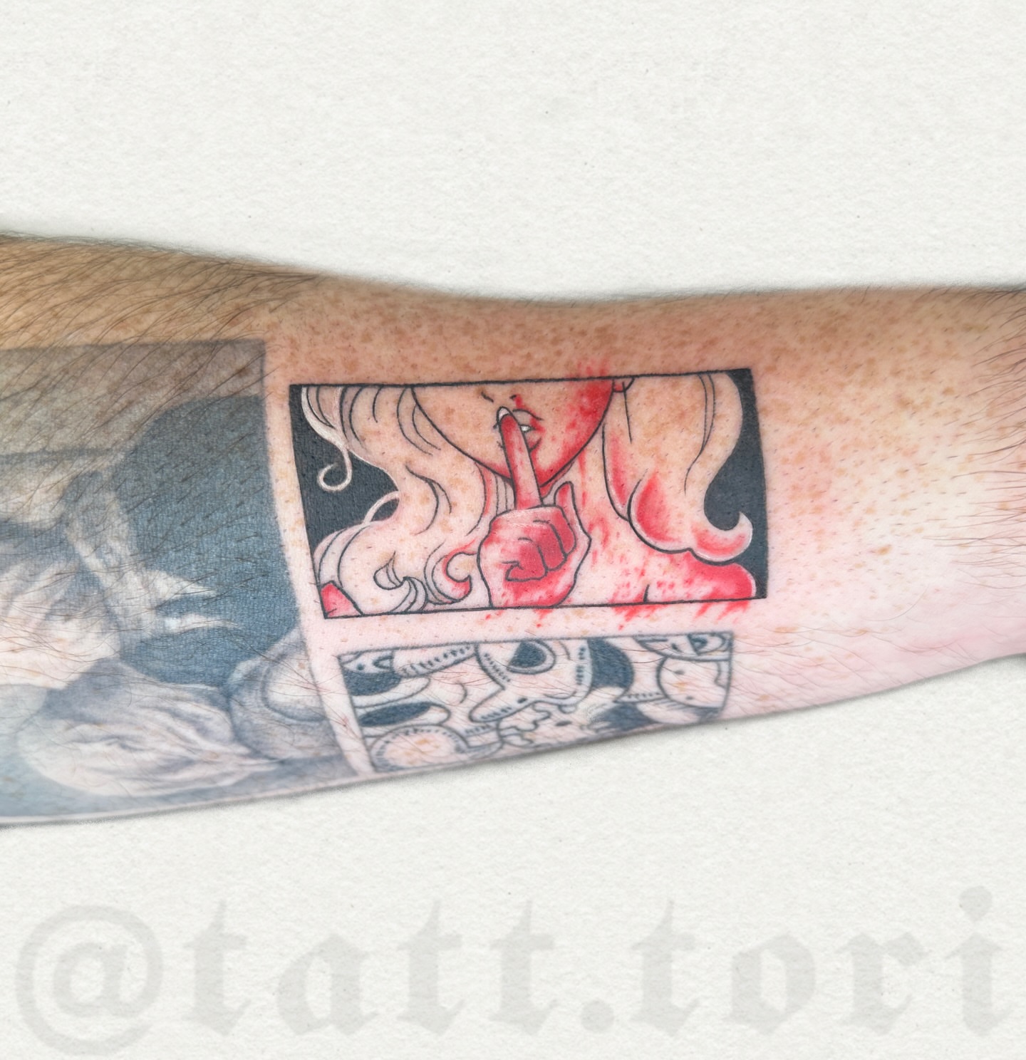 Anime-style character anime tattoo on the forearm by 𝔱𝔬𝔯𝔦