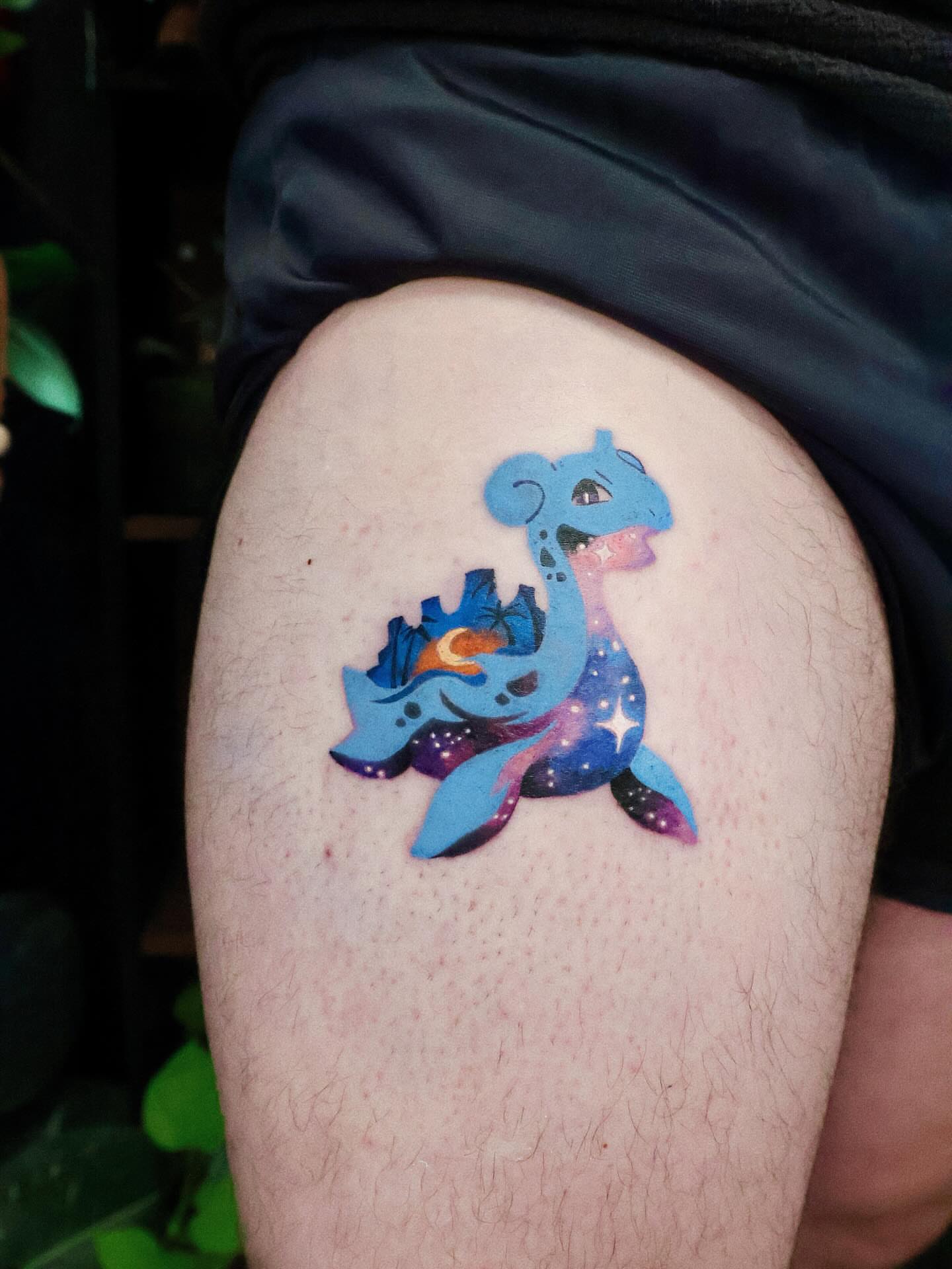Dinosaur dotwork tattoo on the thigh by ๐๐๐โฆ้ชๆขจ๐