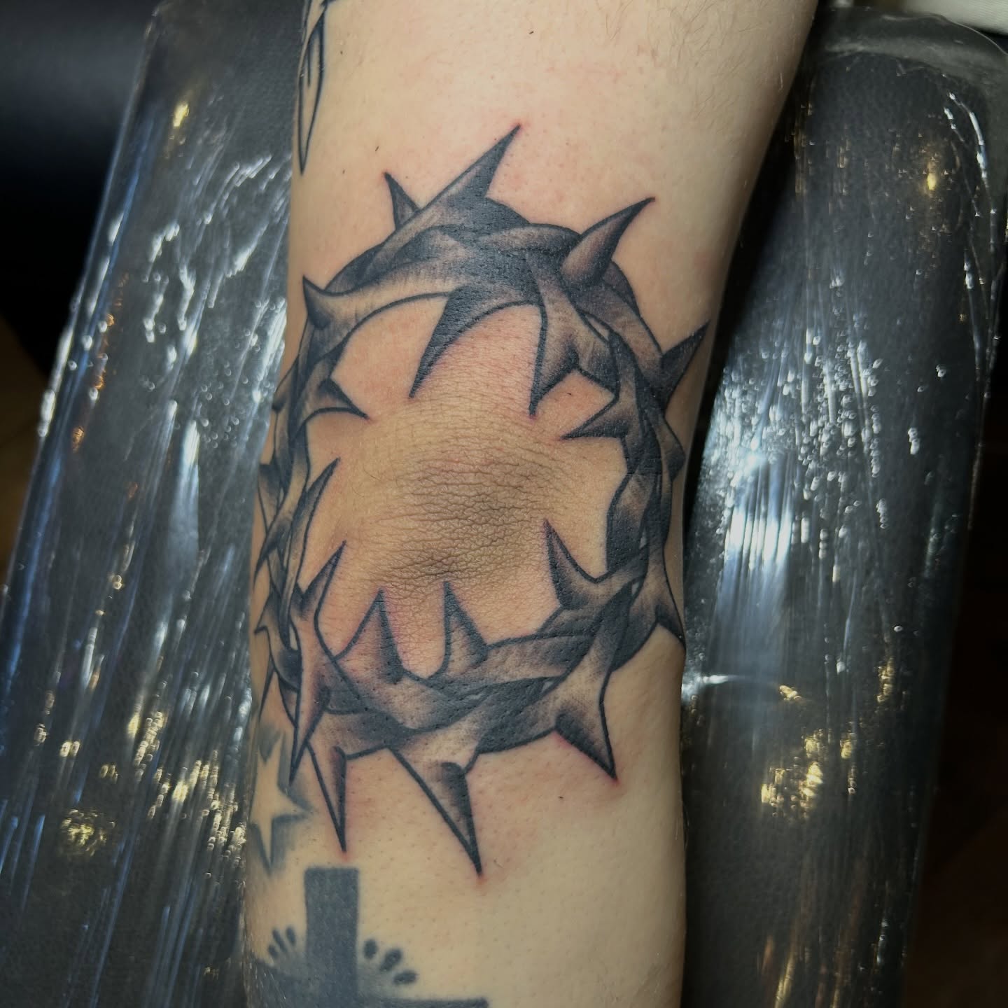 Crown of thorns black and grey tattoo on the forearm by Tattoos by Corey aka MrLu