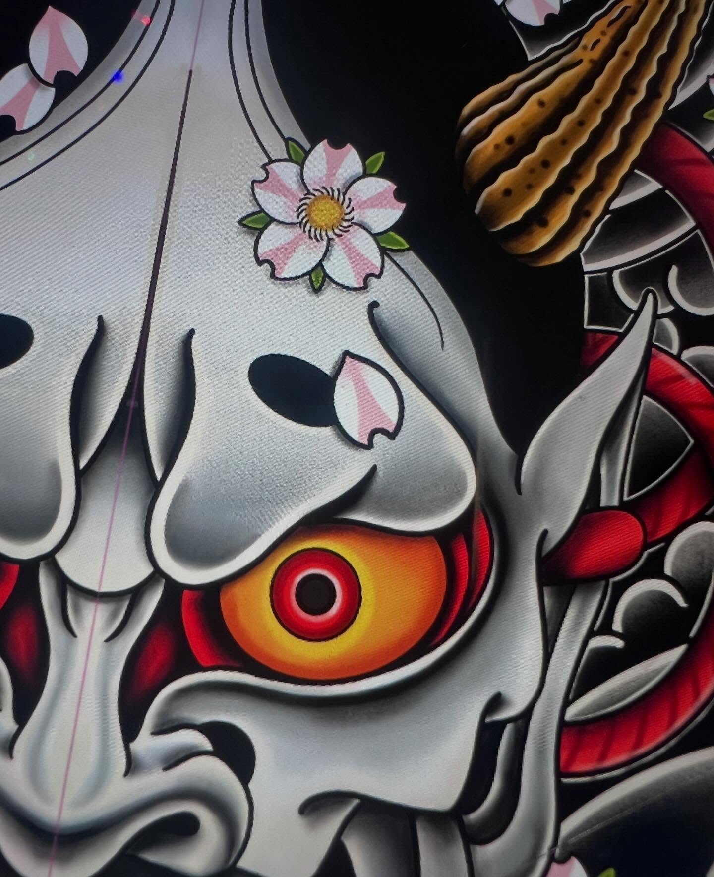 Demon mask American traditional tattoo by Eoghann McGregor