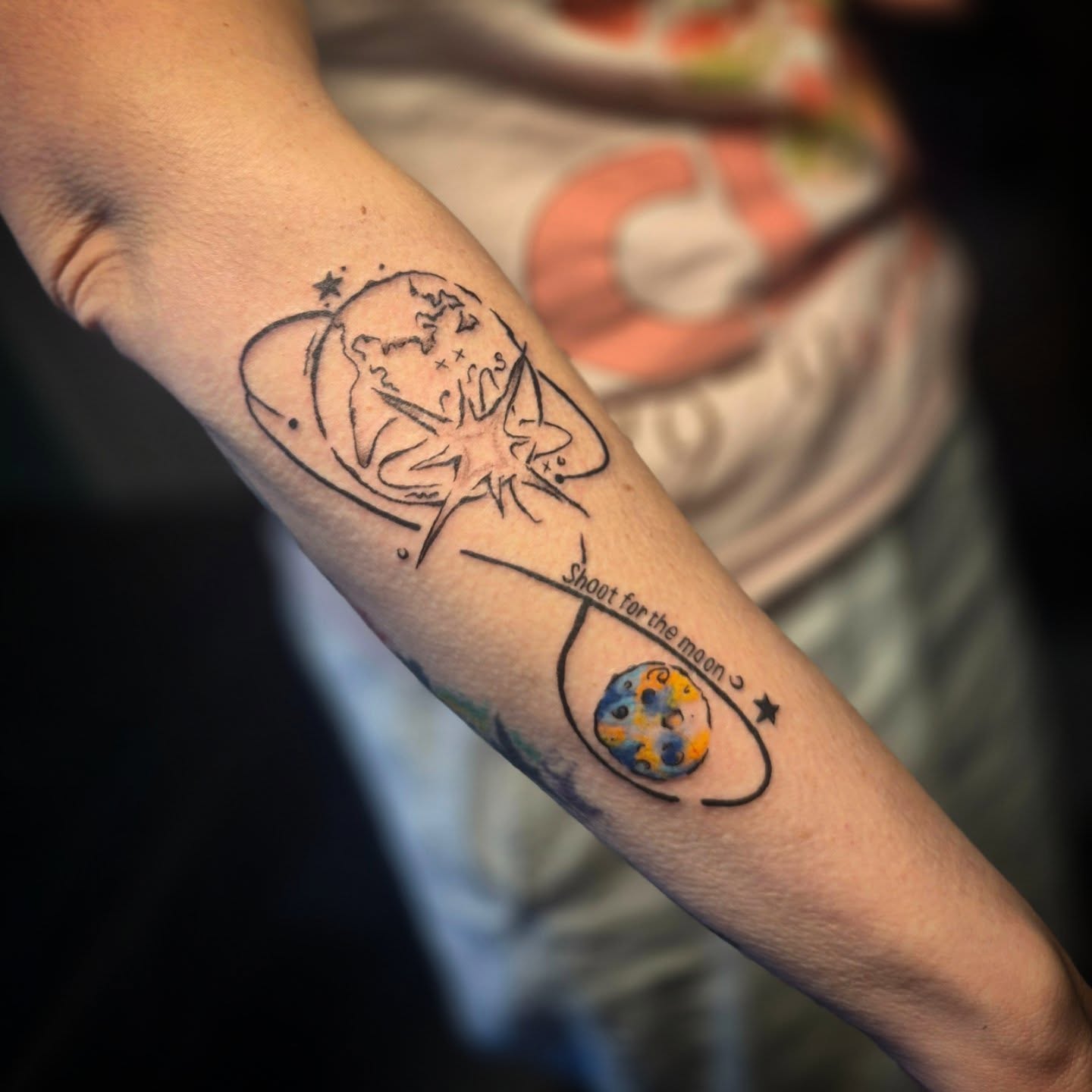 Space-themed tattoo dotwork tattoo on the forearm by π΅ππππ§π»ββοΈβΛκ©ο½‘β