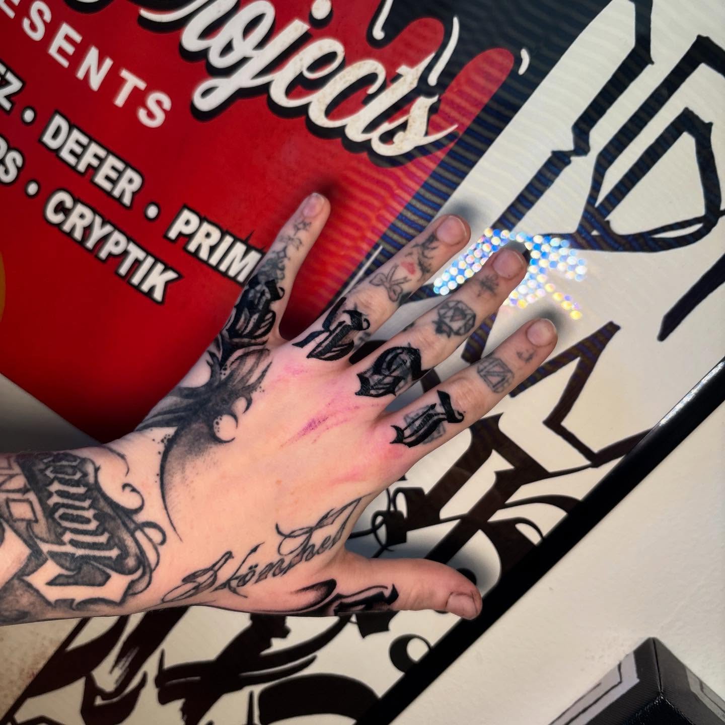 Hand black and grey tattoo on the hand by 𝕶𝕬𝕿