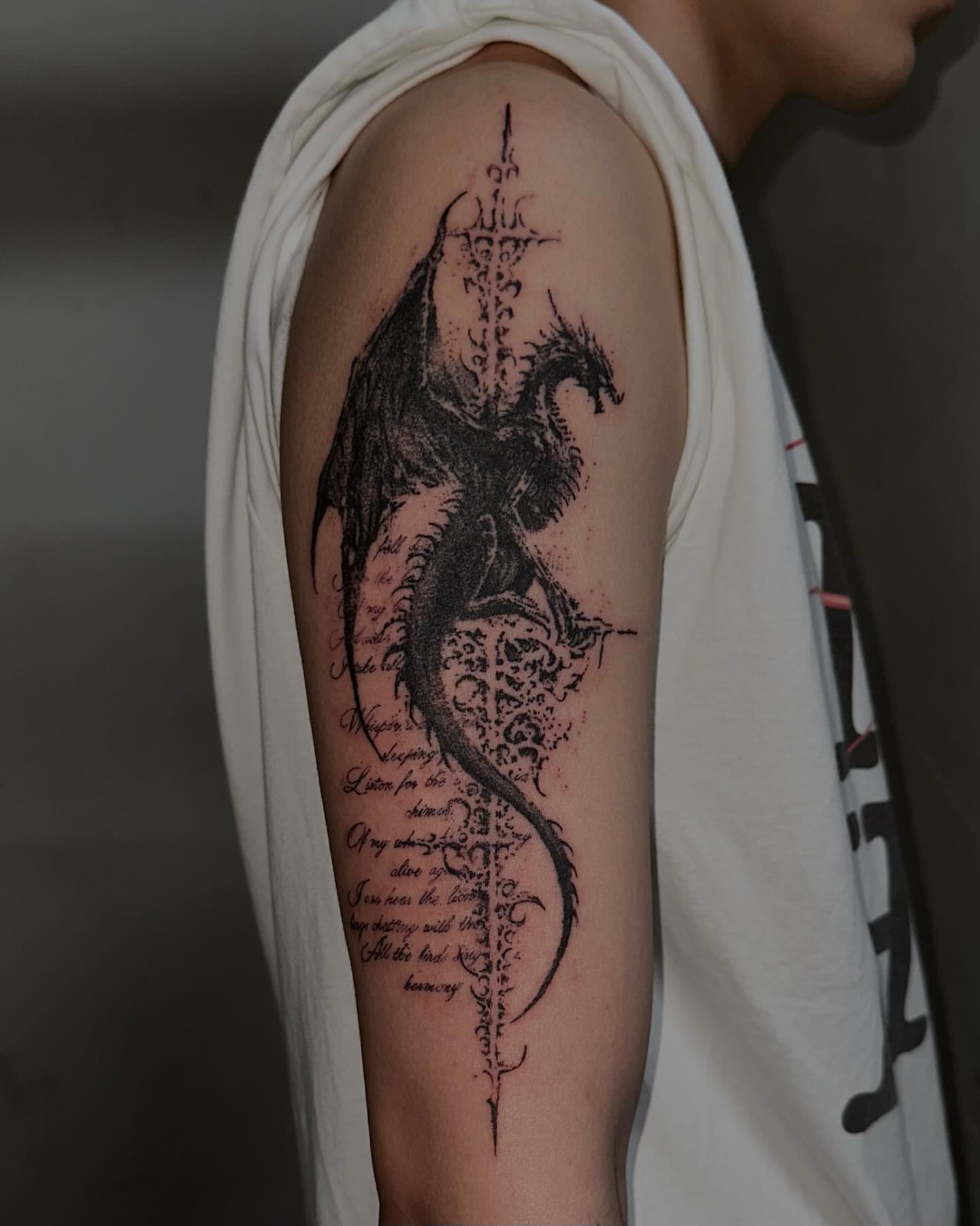 Tattoo by @blacklagoon___ — black_and_grey, dark_realism