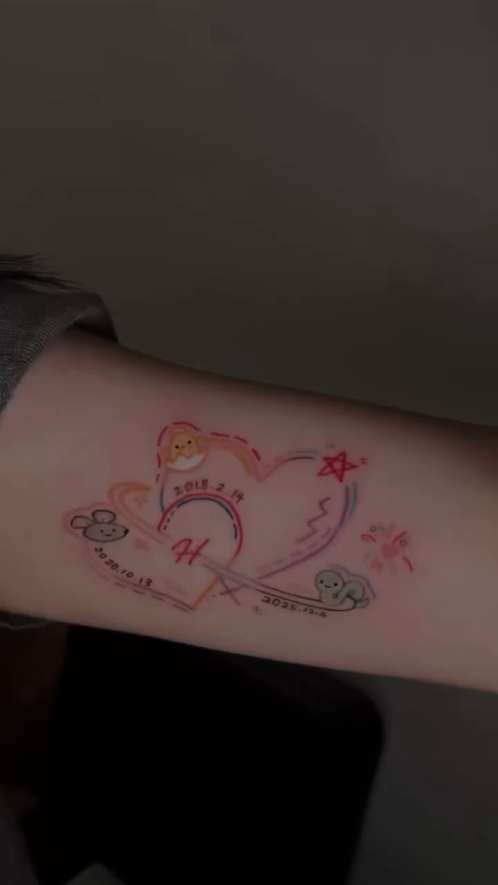 Heart with initials new school tattoo on the forearm by 🤍# sanniii_au.🖇️