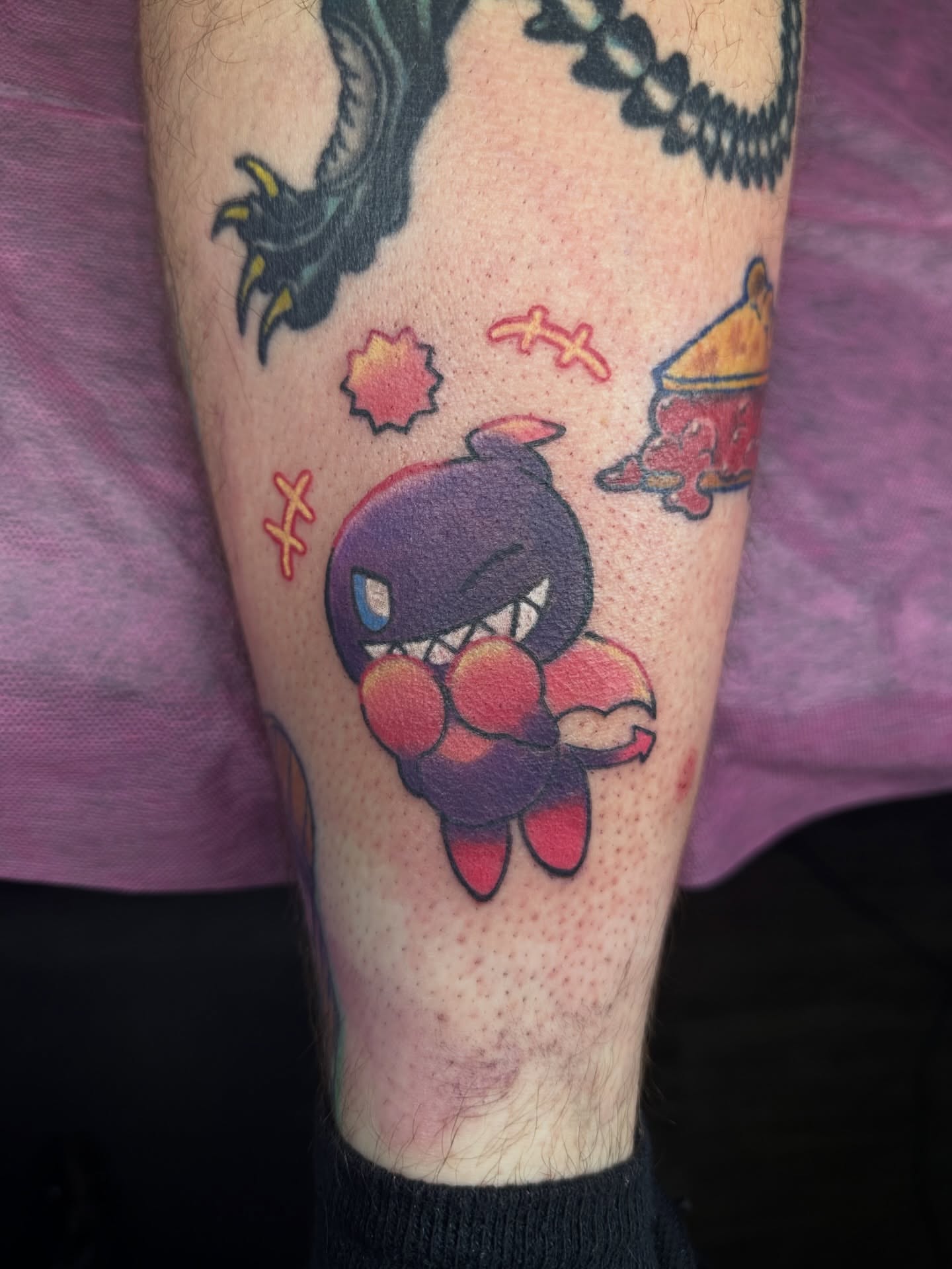 Squirtle dotwork tattoo on the calf by Shrimple