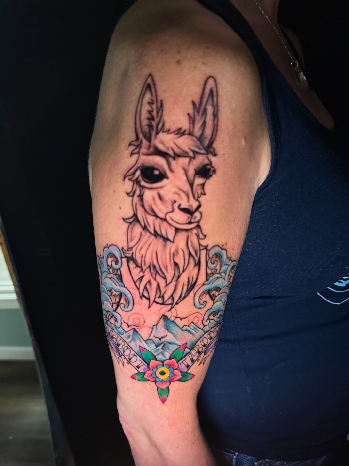 Llama realism tattoo on the forearm by Michelle Balhan