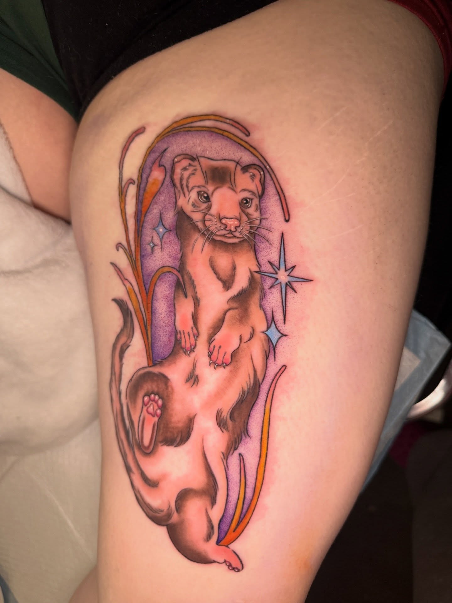 Ferret new school tattoo on the thigh by ✨Syreena✨