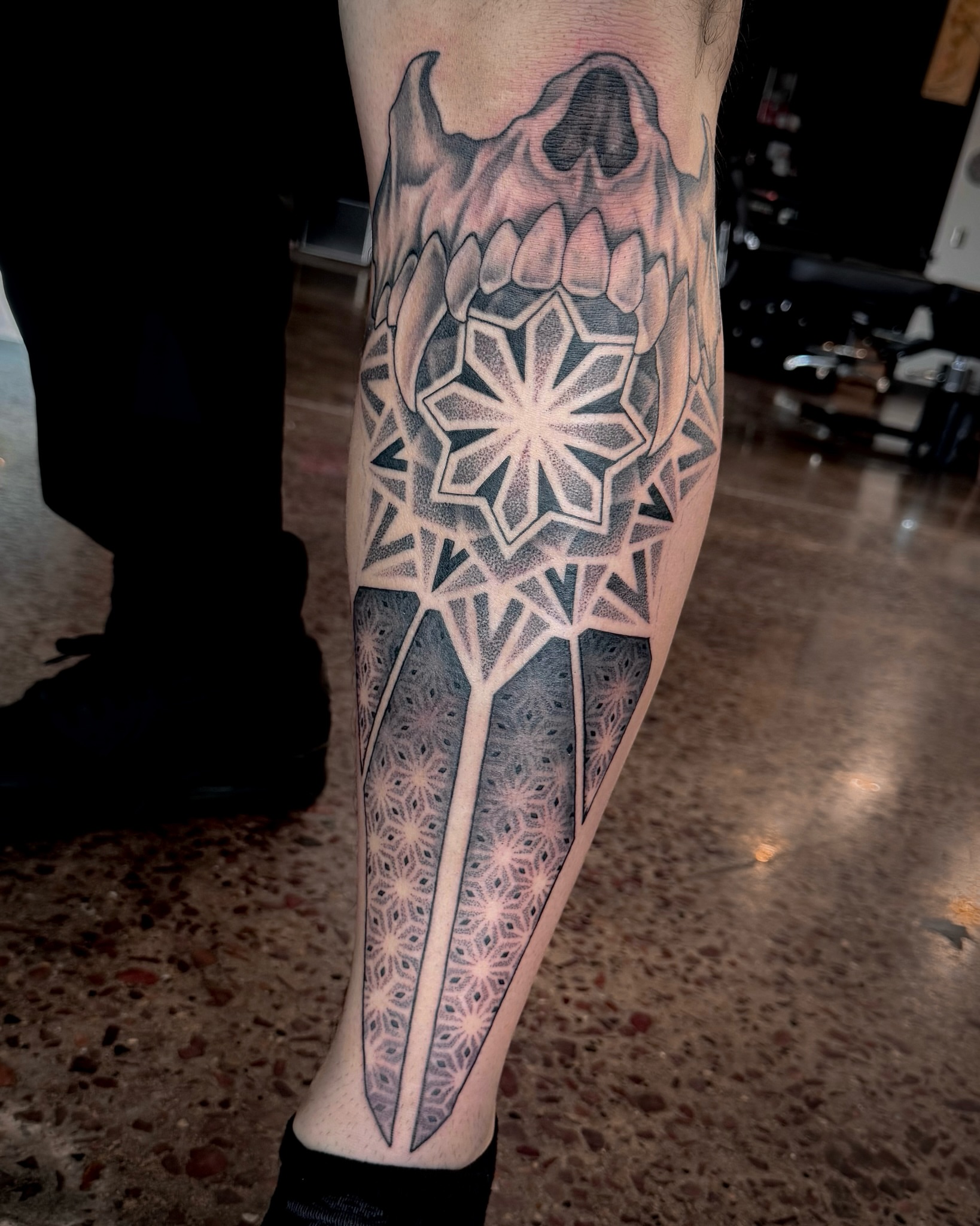 Tattoo by @brandonkirkeby — dotwork, geometric