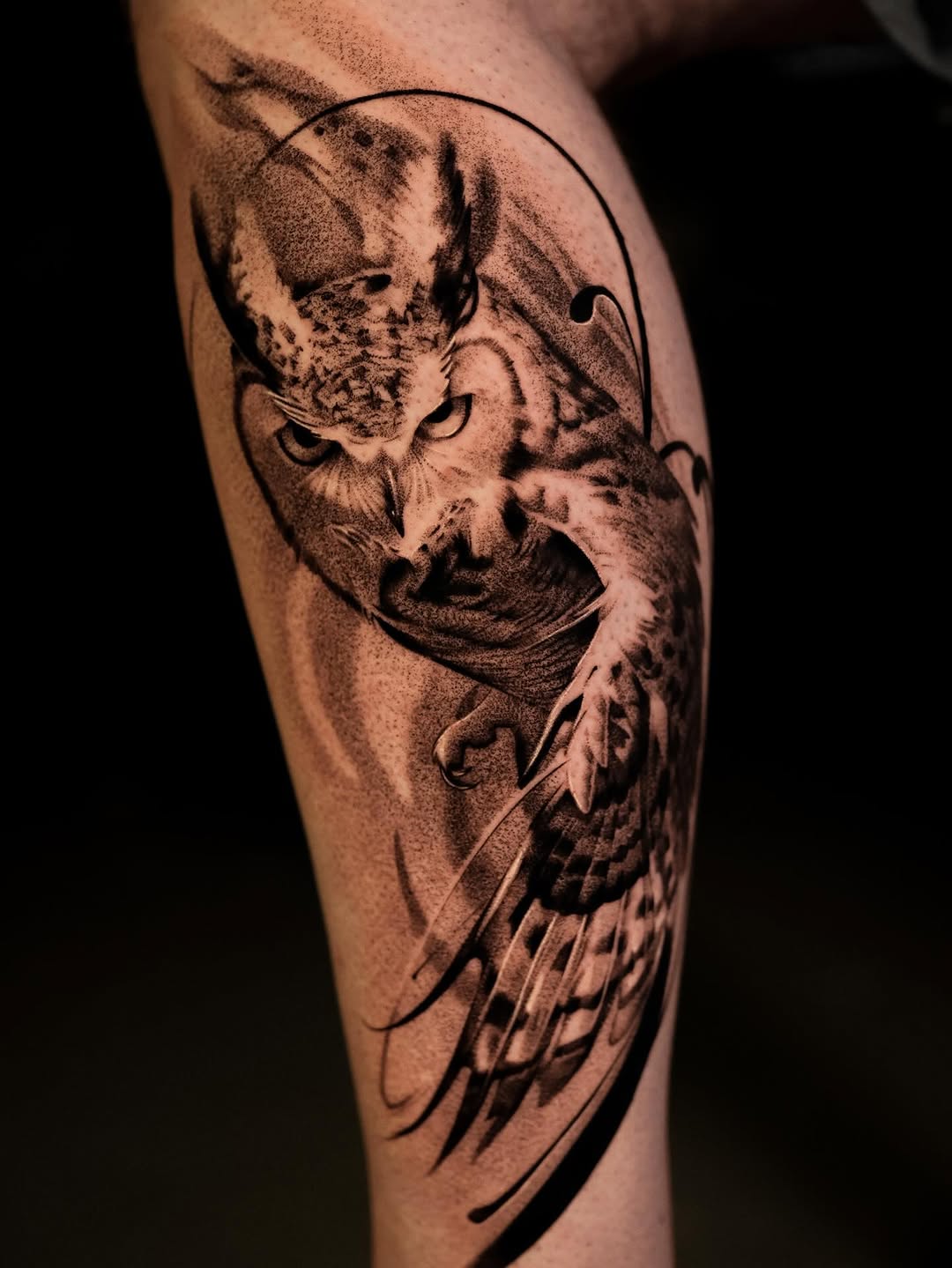 Owl sketch tattoo on the forearm by Nikita Grinenko, San Francisco