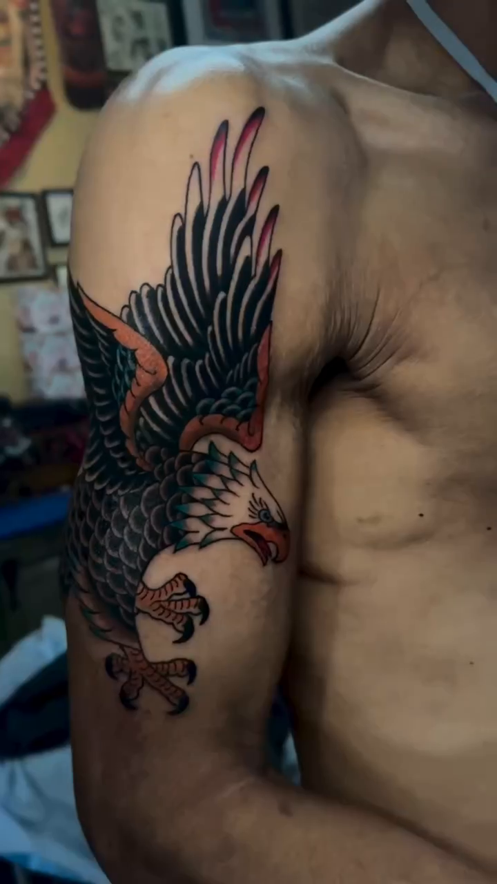 Eagle on arm Japanese tattoo on the back by Bre
