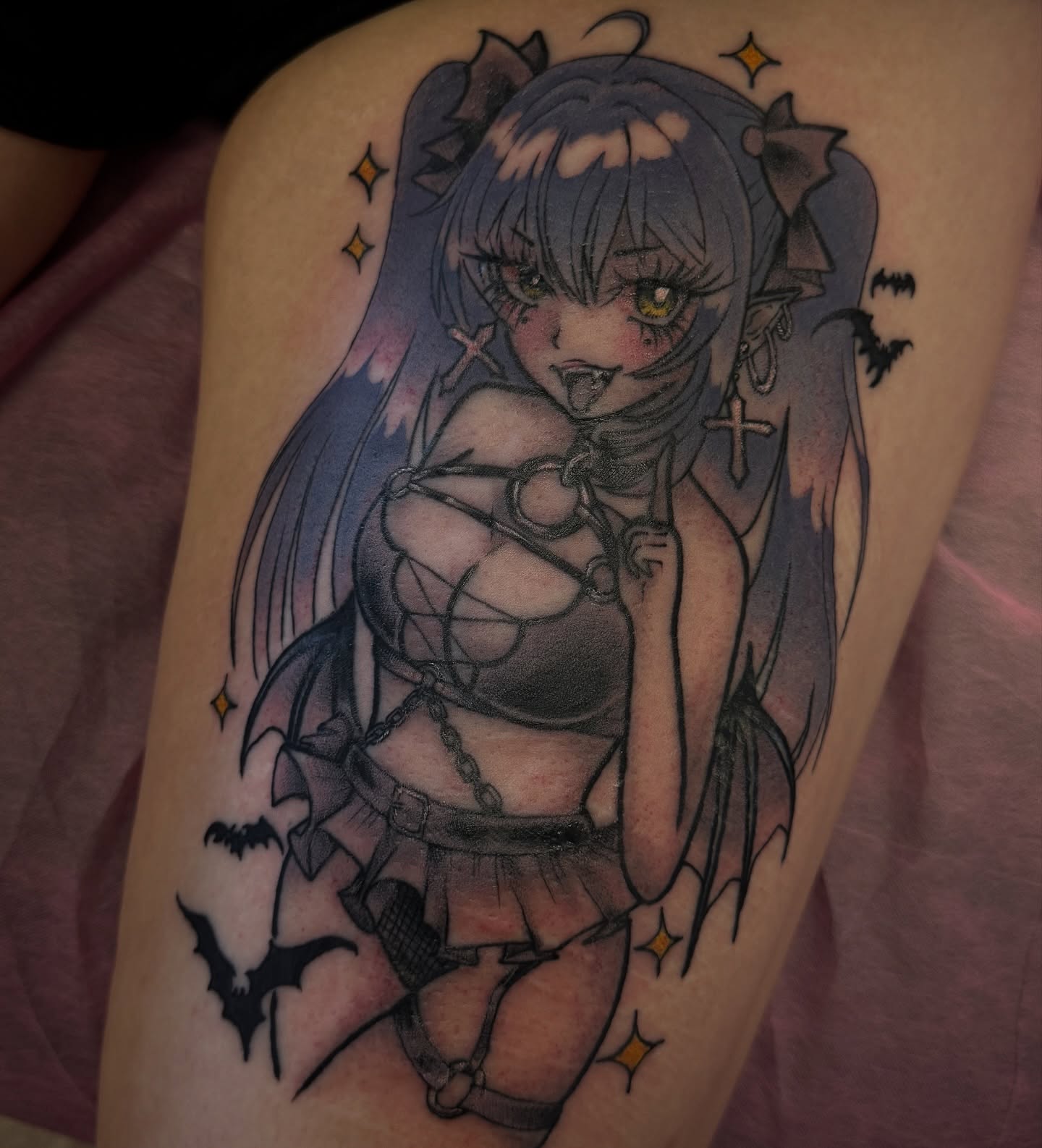 Tattoo by @probablymakayla — anime, dotwork