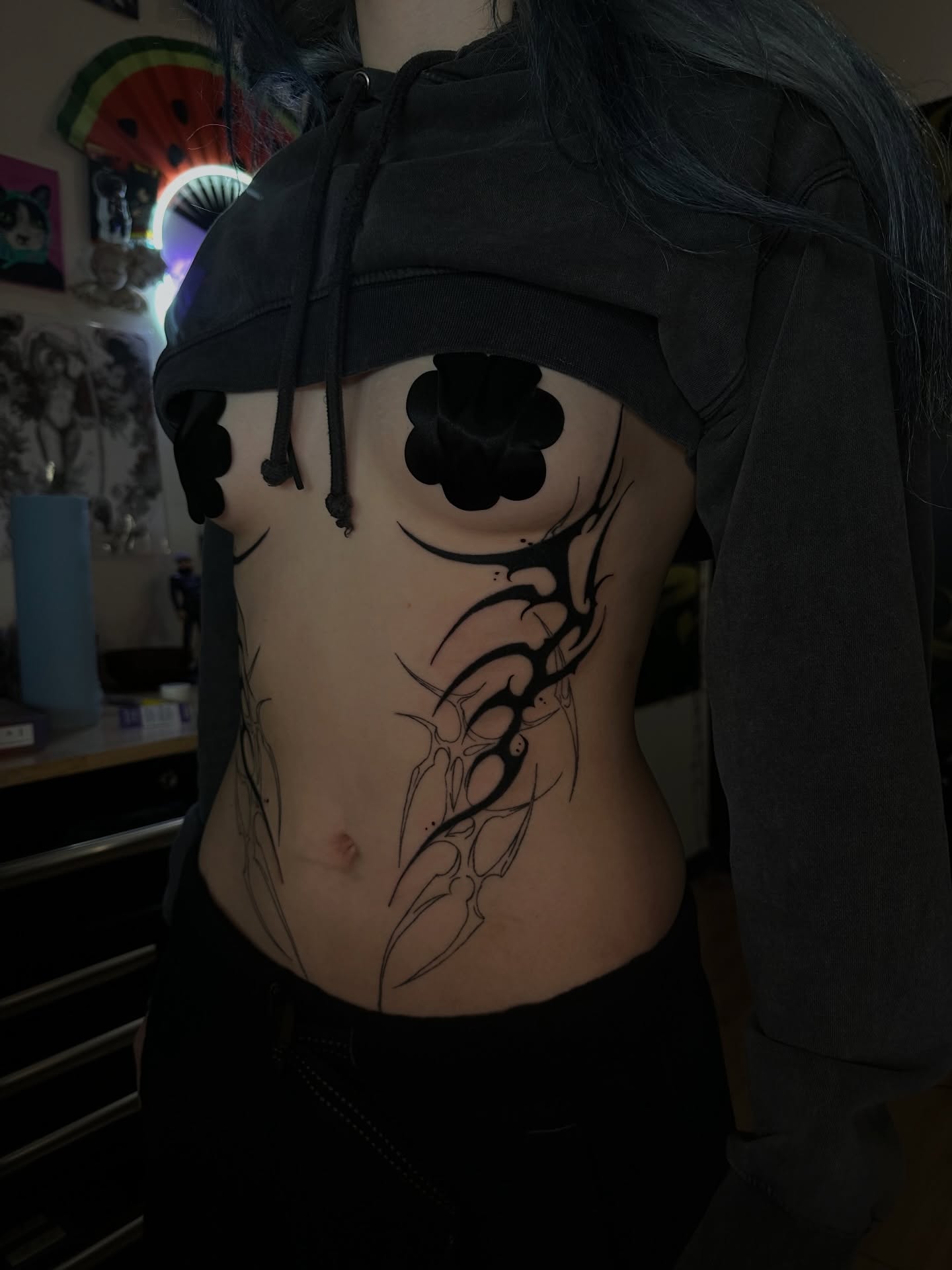 Tribal design tribal tattoo on the torso by Yassin alsaje