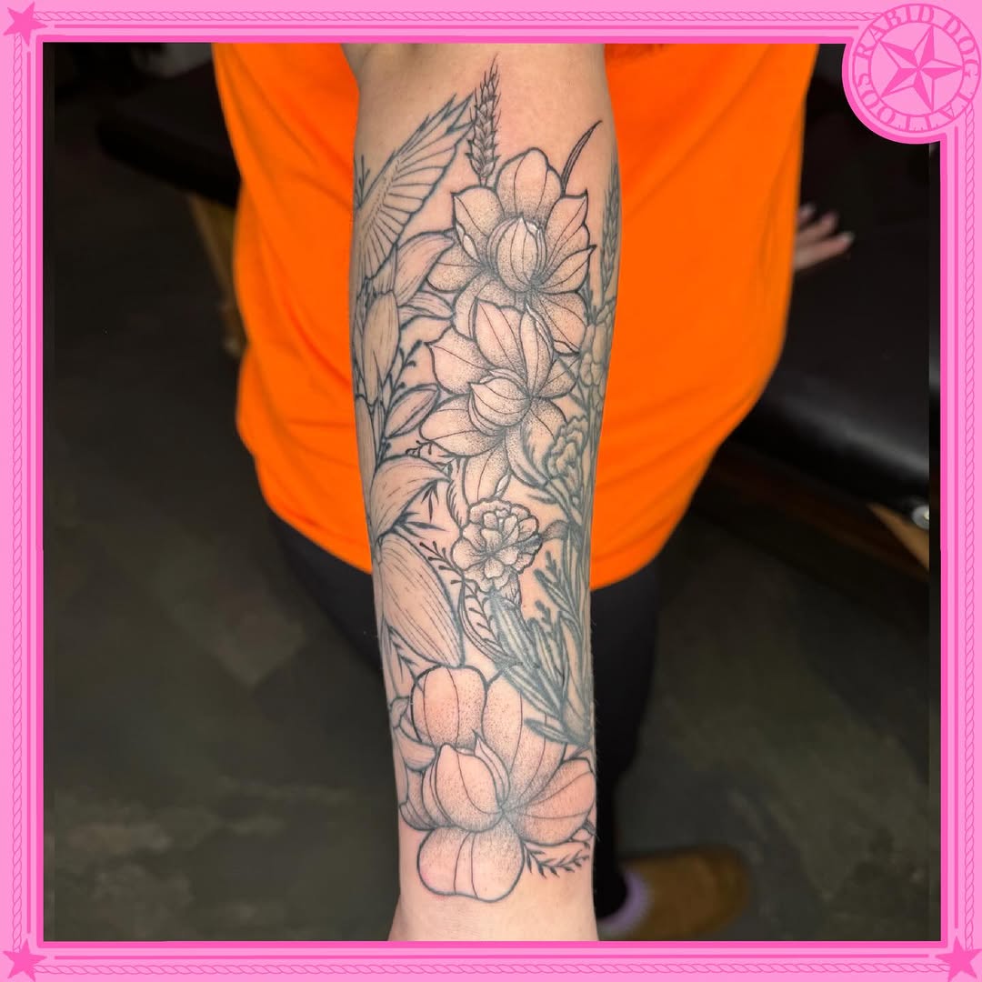 Tattoo by @rabiddogtattoos โ fine_line, black_and_grey