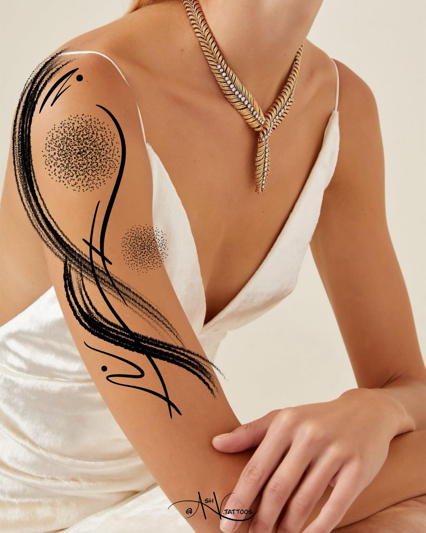 Abstract design dotwork tattoo on the upper arm by Ash - Fineline Tattoo Apprentice