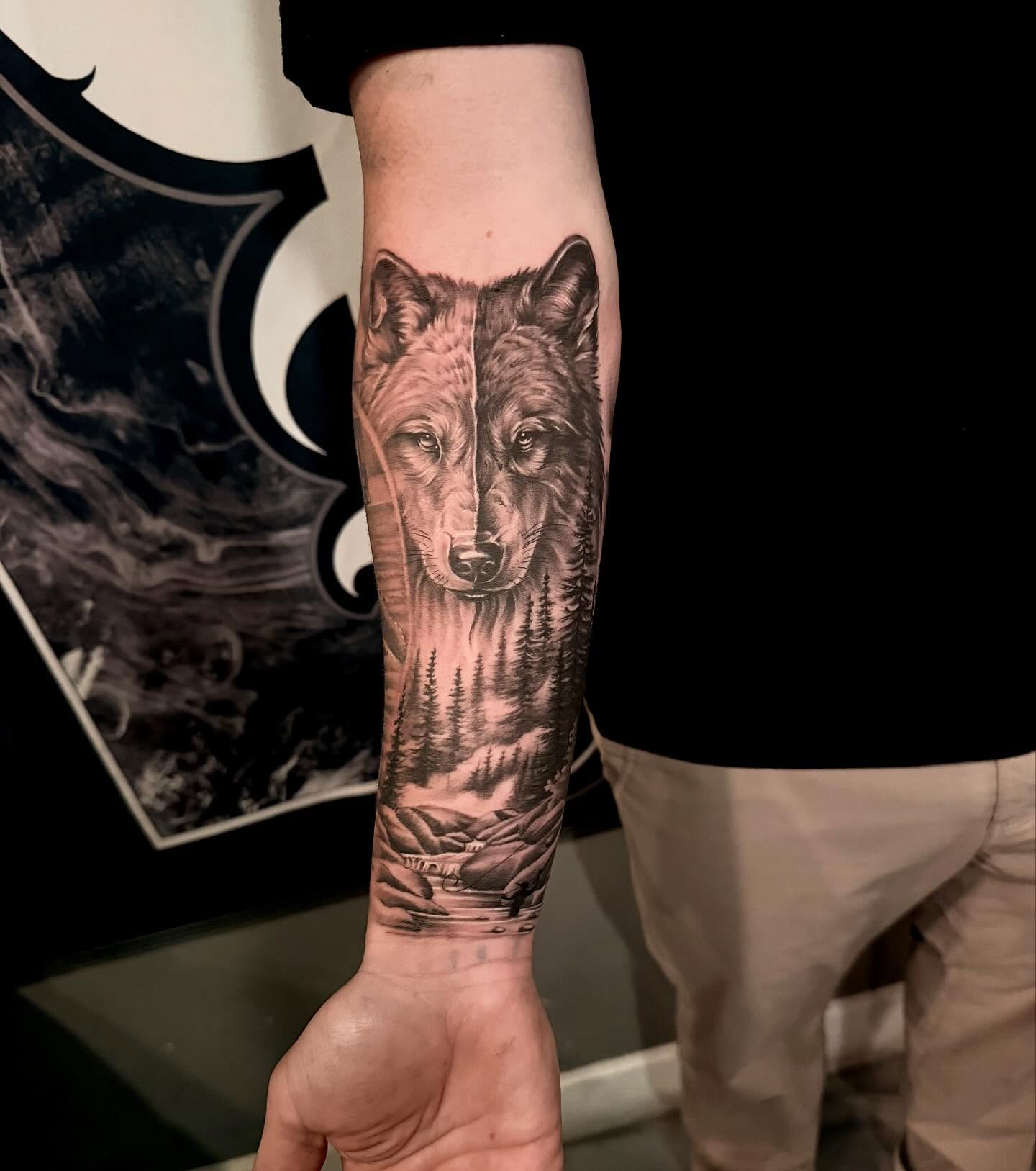 Wolf realism tattoo on the forearm by Cody Pappas