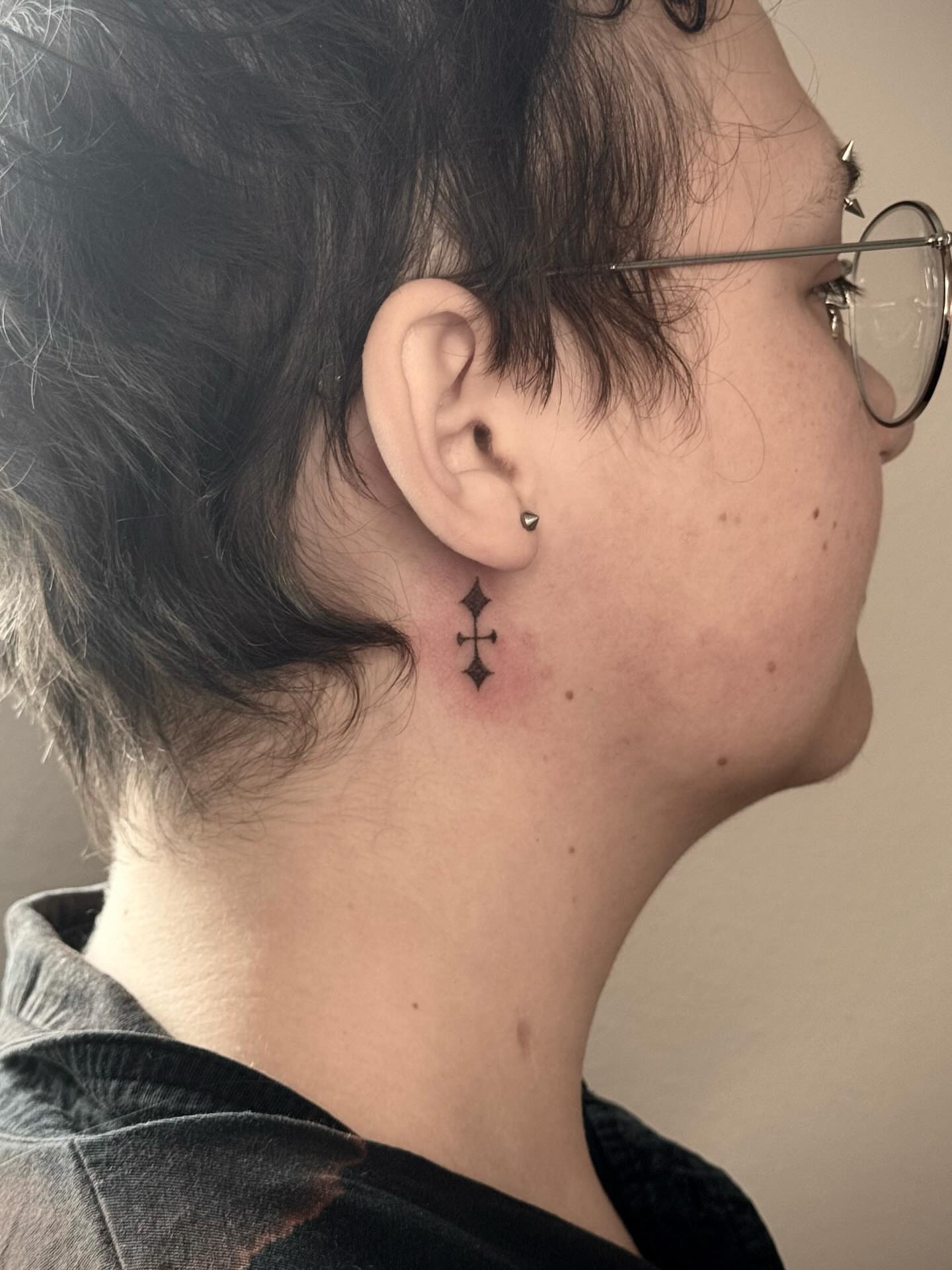 Cross geometric tattoo on the neck by πΏππΌππ πππππππ