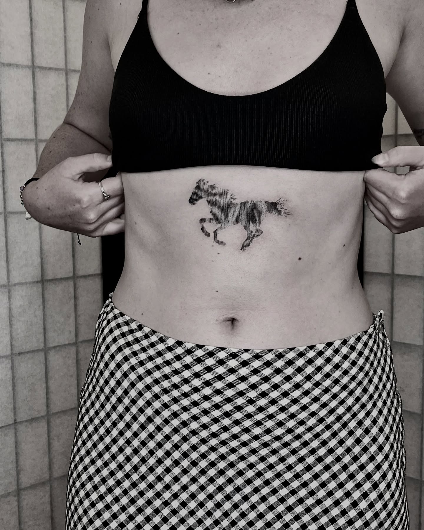 Horse dotwork tattoo on the torso by Gap⋆head