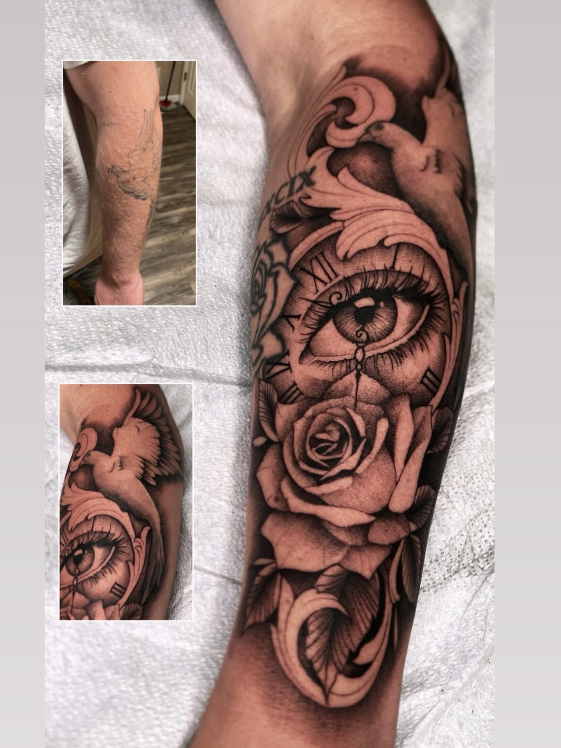 Eye and rose realism tattoo on the forearm by Cody Mason