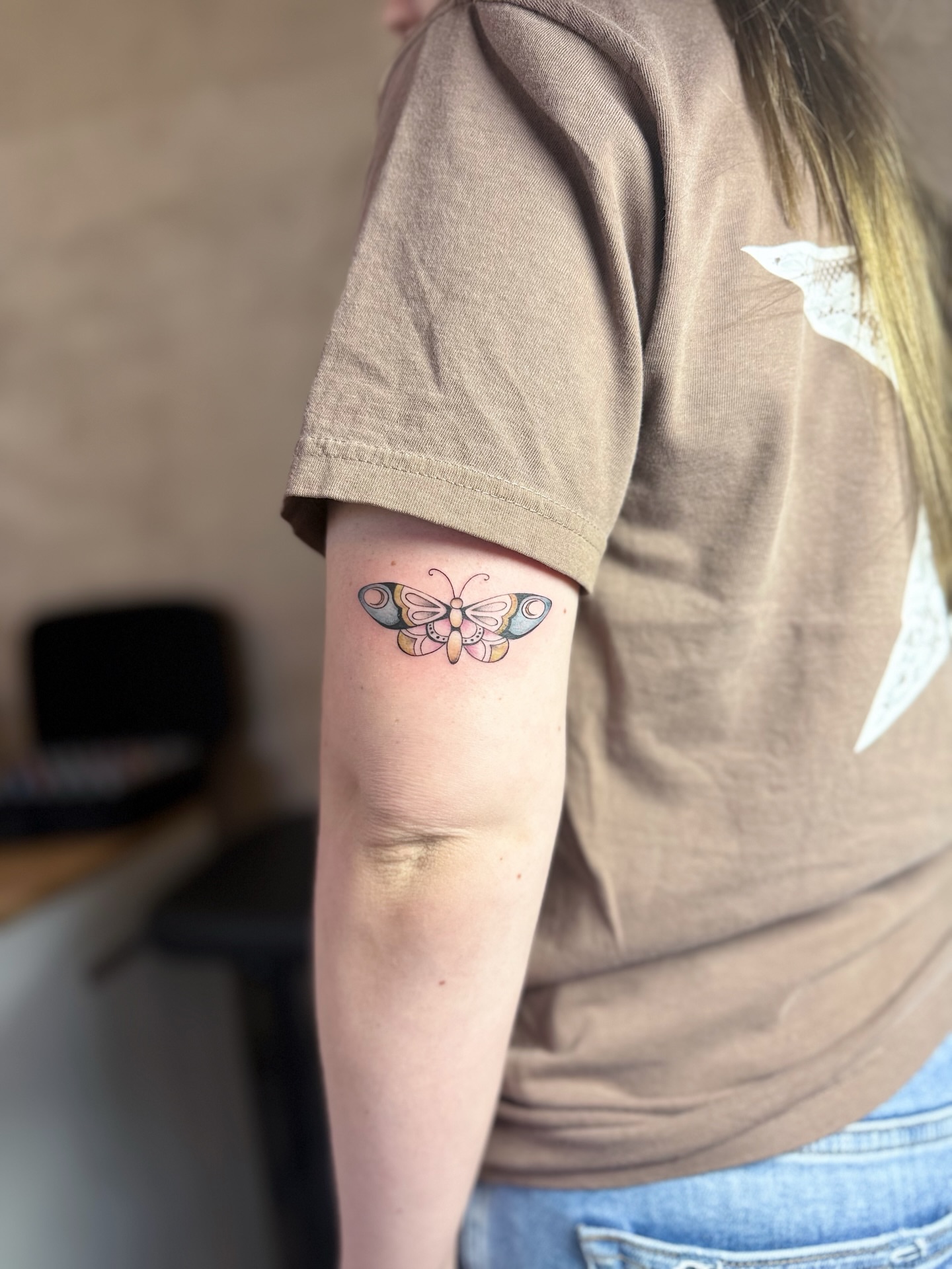 Butterfly dotwork tattoo on the forearm by INK with Christian, Mineral Wells, Texas